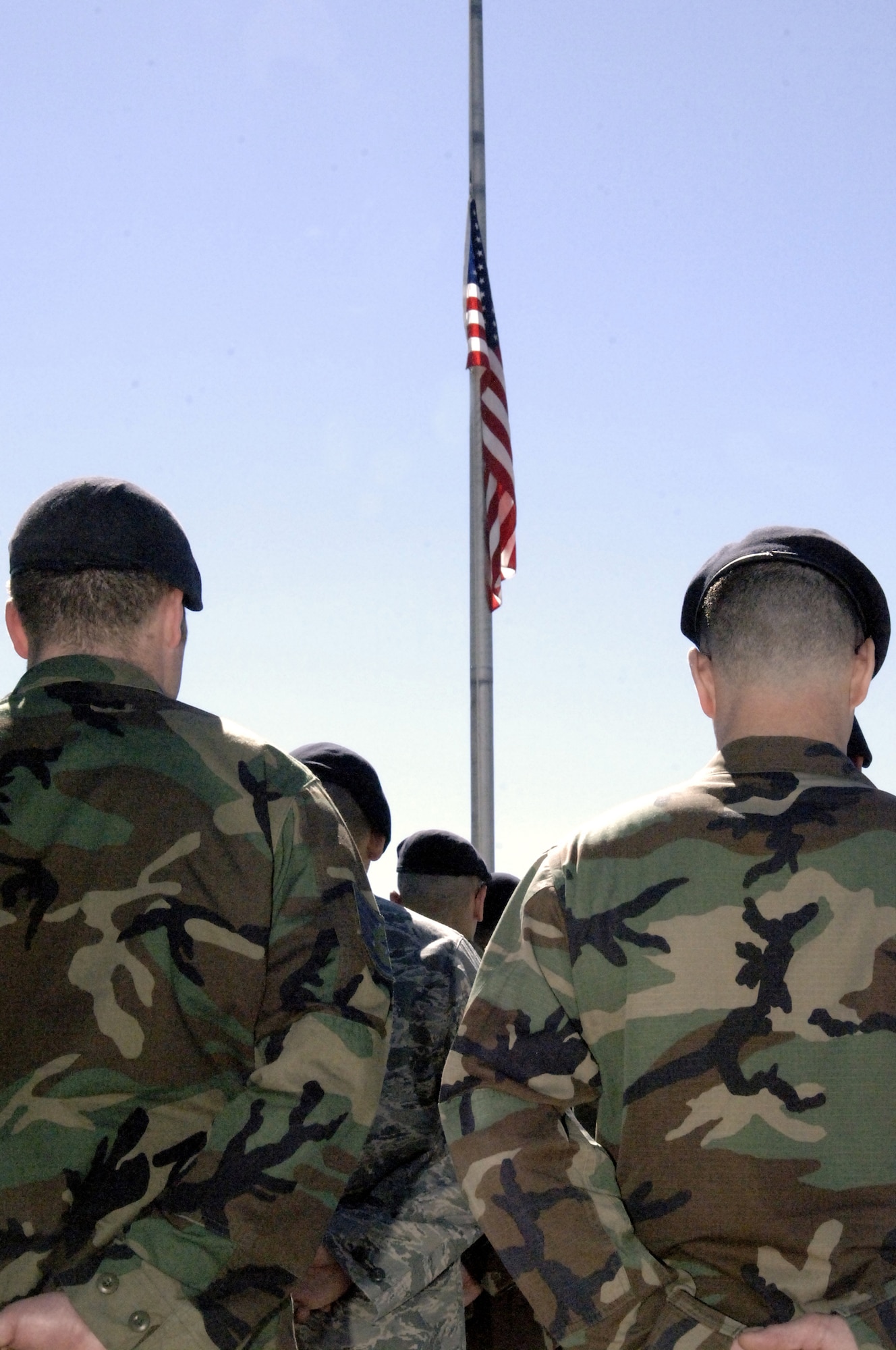 MOUNTAIN HOME AIR FORCE BASE, Idaho – Members of the 366th Security Forces Squadron stand in formation for a retreat ceremony May 15 during National Police Week. The week was to honor personnel in law enforcement and pay tribute to those who gave their lives while serving their community. (U.S. Air Force photo/ Staff Sgt. Brian Stives)
