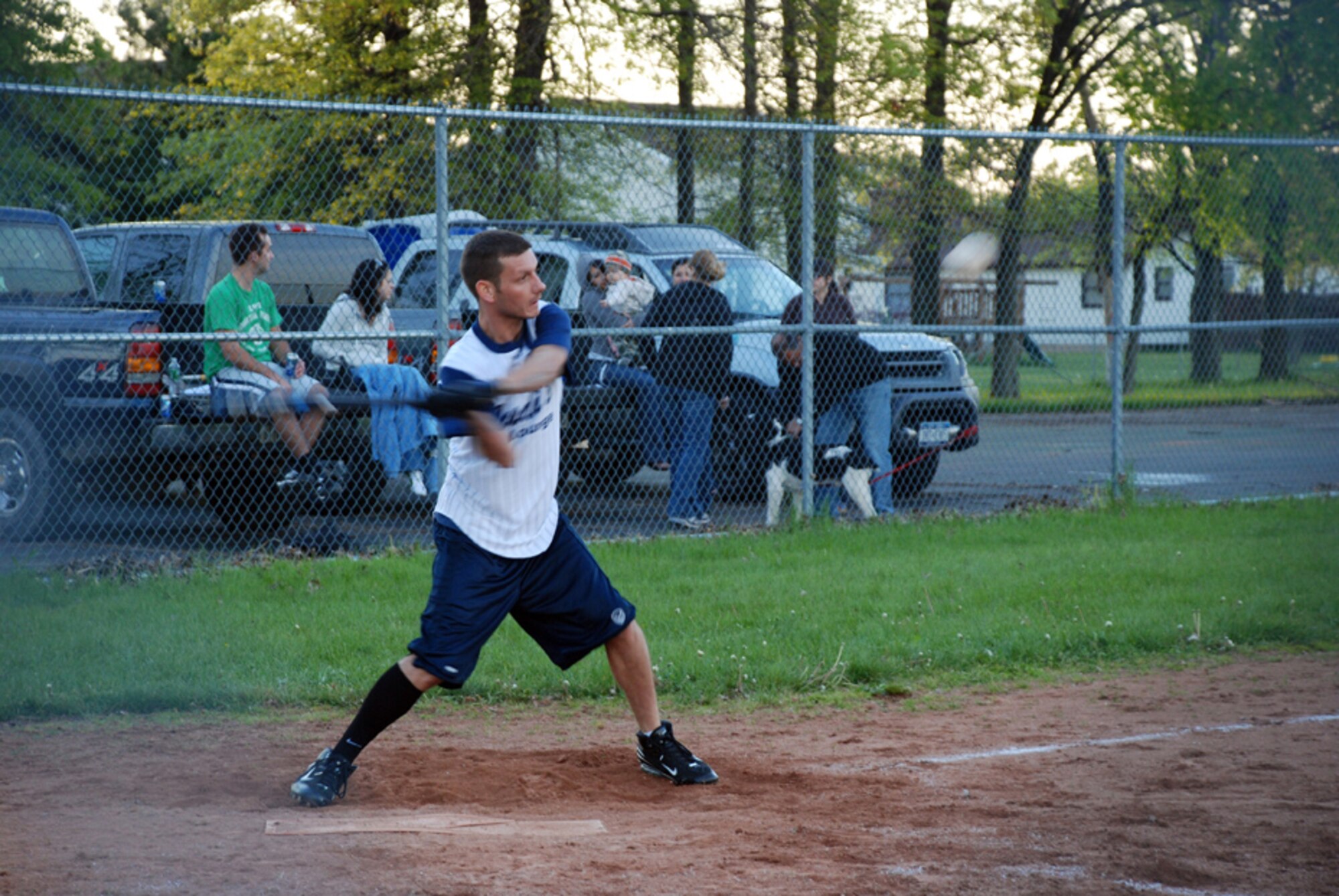 Members from the 914th Airlift Wing, the 107th AW and Military Entrance Processing Station (MEPS) here come together to play against local teams for some after work fun at a local park May 16.  In the photo, Carl Hall, a staff sergeant from the 914th security forces squadron, helps lead his team to victory in a close game. (U.S. Air Force photo/Tech. Sgt. Charity Edwards).
