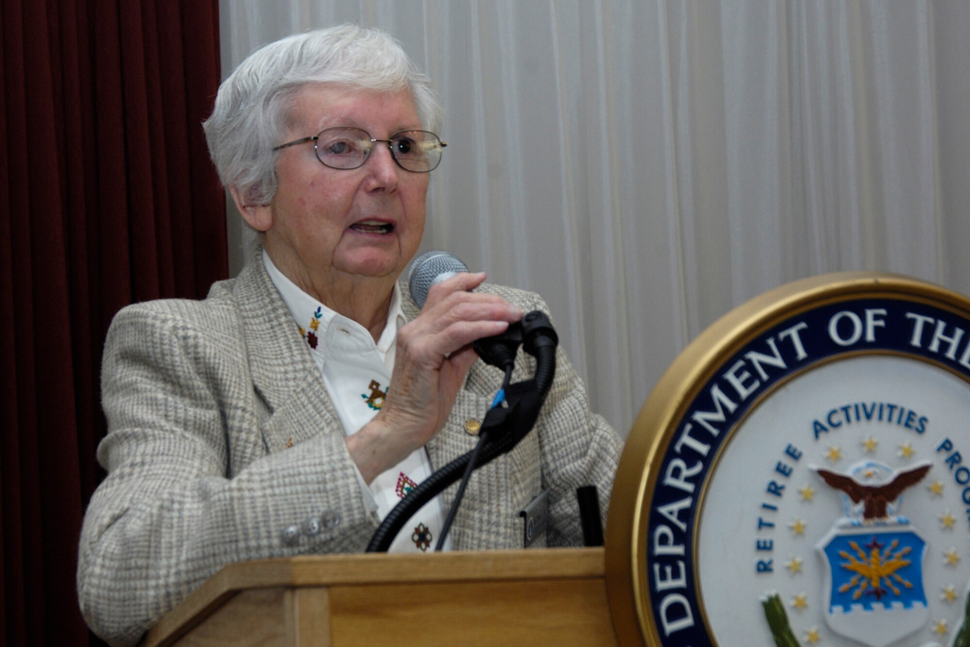 HANSCOM AFB, Mass. – Capt. (ret.) Arline Love, Retiree Activities Office, director, speaks to retirees from across the New England area during the annual Hanscom Retiree Day held at the Minuteman Club on May 17. Attendees to this year’s event had an opportunity to receive information and updates on important topics as well as learn about services available to military retirees. Col. Tom Schluckebier, 66th Air Base Wing commander was the guest speaker for the luncheon. (U.S. Air Force photo by Linda LaBonte Britt)