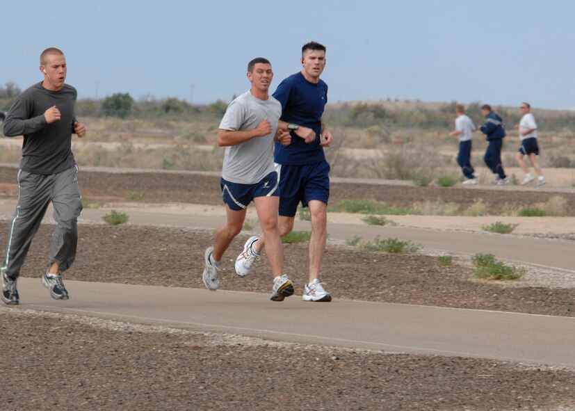 Holloman personnel participate in a 5 kilometer fun run at the base fitness center on Holloman Air Force Base, N.M., May 16. This distance is the most popular race length in the world. (U.S. Air Force photo/Airman 1st Class Rachel A. Kocin)