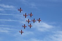 The Canadian Forces Snowbirds Aerial Demonstration Team fly over Malmstrom in their "Big Wedge" formation May 18. The Snowbirds were the highlight performance for the 2008 Malmstrom Air Show and Open House. (U.S. Air Force photo/Airman 1st Class Dillon White)