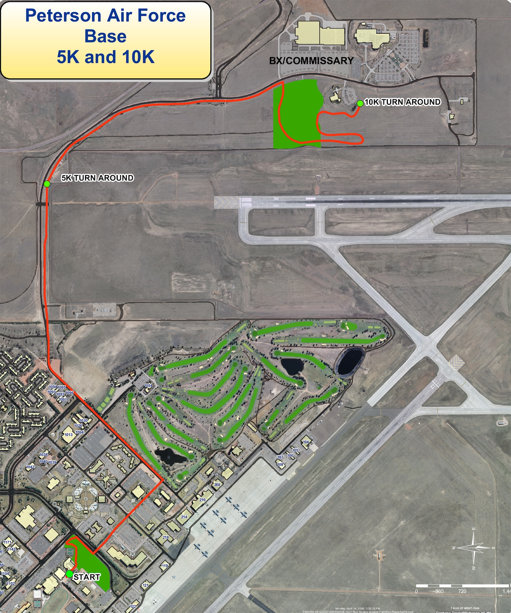 This map illustrates Peterson Air Force Base's five and ten kilometer jogging/walking trails. (U.S. Air Force graphic)