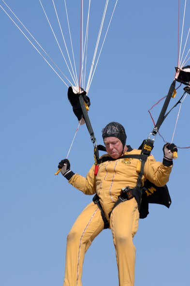 SFC Harold Meyers, from the U.S. Army Golden Knights Precision Parachute Team parachutes from a C-31 Fokker at March ARB on May 3, 2008. AirFest '08 featured both military and civilian aerial and ground demonstrations during the two day air show at March Air Reserve Base, Riverside, California. (U.S. Air Force photo by SrA Joseph Araiza)