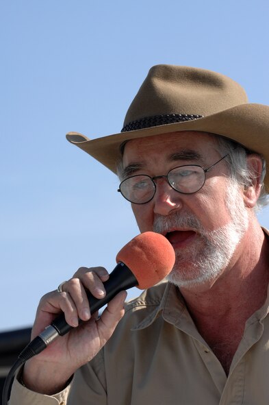 Mr. Gordon Bowman Jones from Pacifica, California announces the opening ceremony at  AirFest '08 on May 3, 2008. AirFest '08 featured both military and civilian aerial and ground demonstrations during the two day air show at March Air Reserve Base, Riverside, California. (U.S. Air Force photo by SrA Joseph Araiza)