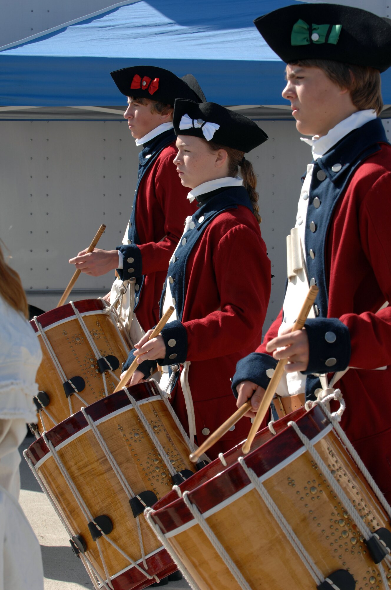 Drummers from the Mountain Fifes and Drums Corps perform during AirFest '08 at March Air Reserve Base, California on May 3, 2008.  AirFest '08 featured both military and civilian aerial and ground demonstrations during the two day air show. (U.S. Air Force photo by Airman 1st Class Jimmy Dang)