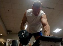 David Polmanteer lifts weights in the weight room of the base Fitness and Sports Center. Polmanteer is from the 437th Maintenance Squadron. (U.S. Air Force photo/Senior Airman Nicholas Pilch)