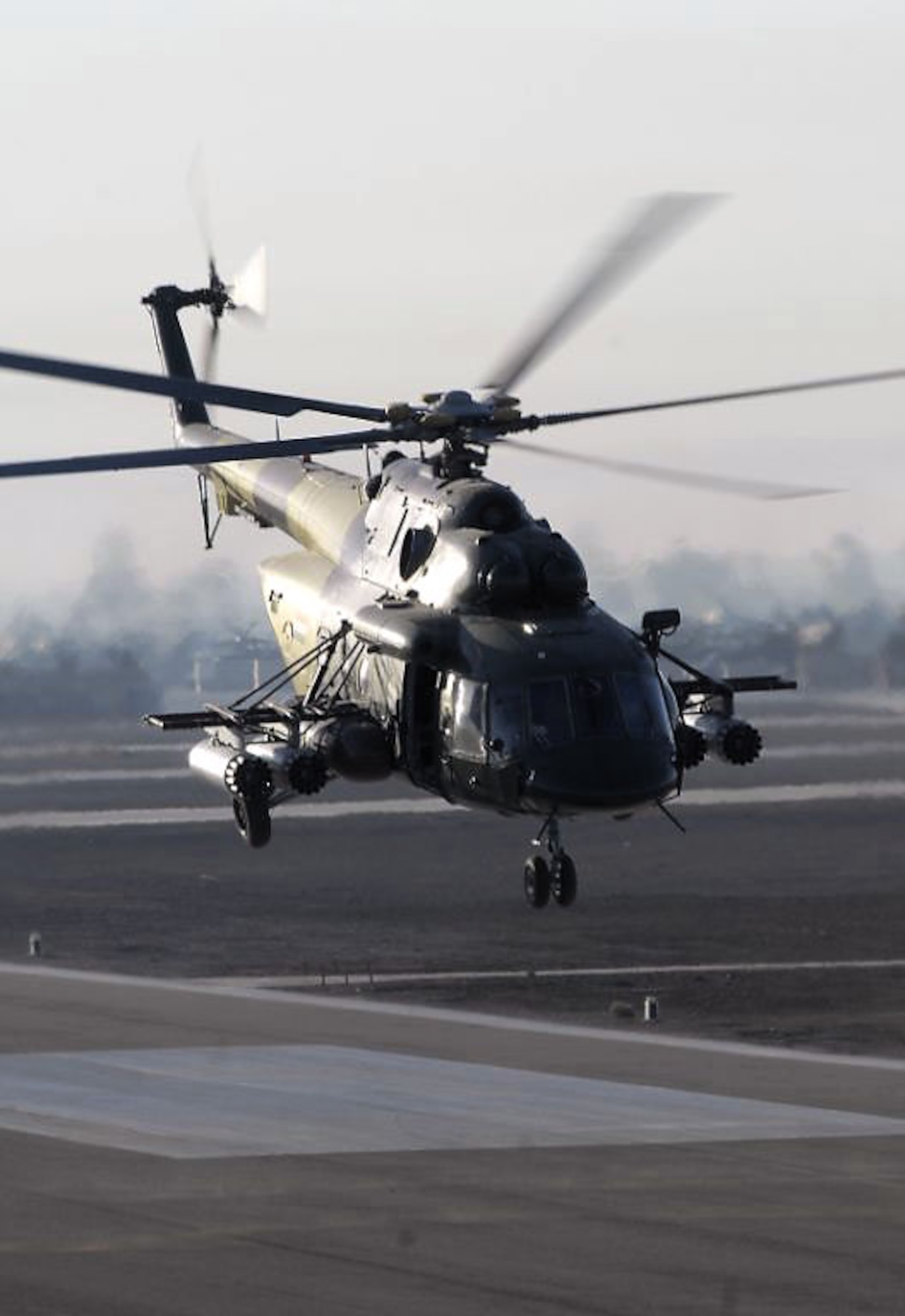 An Iraqi Mi-17 helicopter flies over Iraq in support of a variety of safety, security and sovereignty missions. The Iraqi air force recently broke the 5,000 missions mark. (U.S. Air Force photo) 
