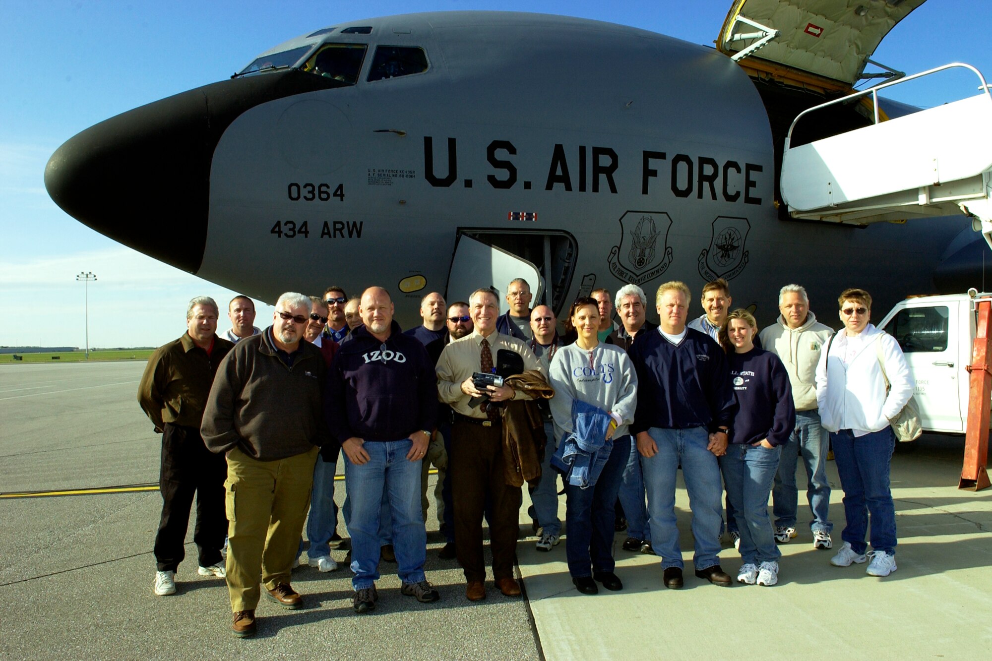 GRISSOM AIR RESERVE BASE, Ind., -- Civic leaders from Indiana received a first-hand look at the 434th Air Refueling Wing's aerial refueling mission when they visited the base and participated in a recent KC-135R Stratotanker flight. The visit provided the civic leaders with a personal insight into Grissom's contributions to our nation's defense as well as the local area economy.  The base visit was part of the 434th ARW's community outreach program. (U.S. Air Force photo/Tech. Sgt. Doug Hays)   