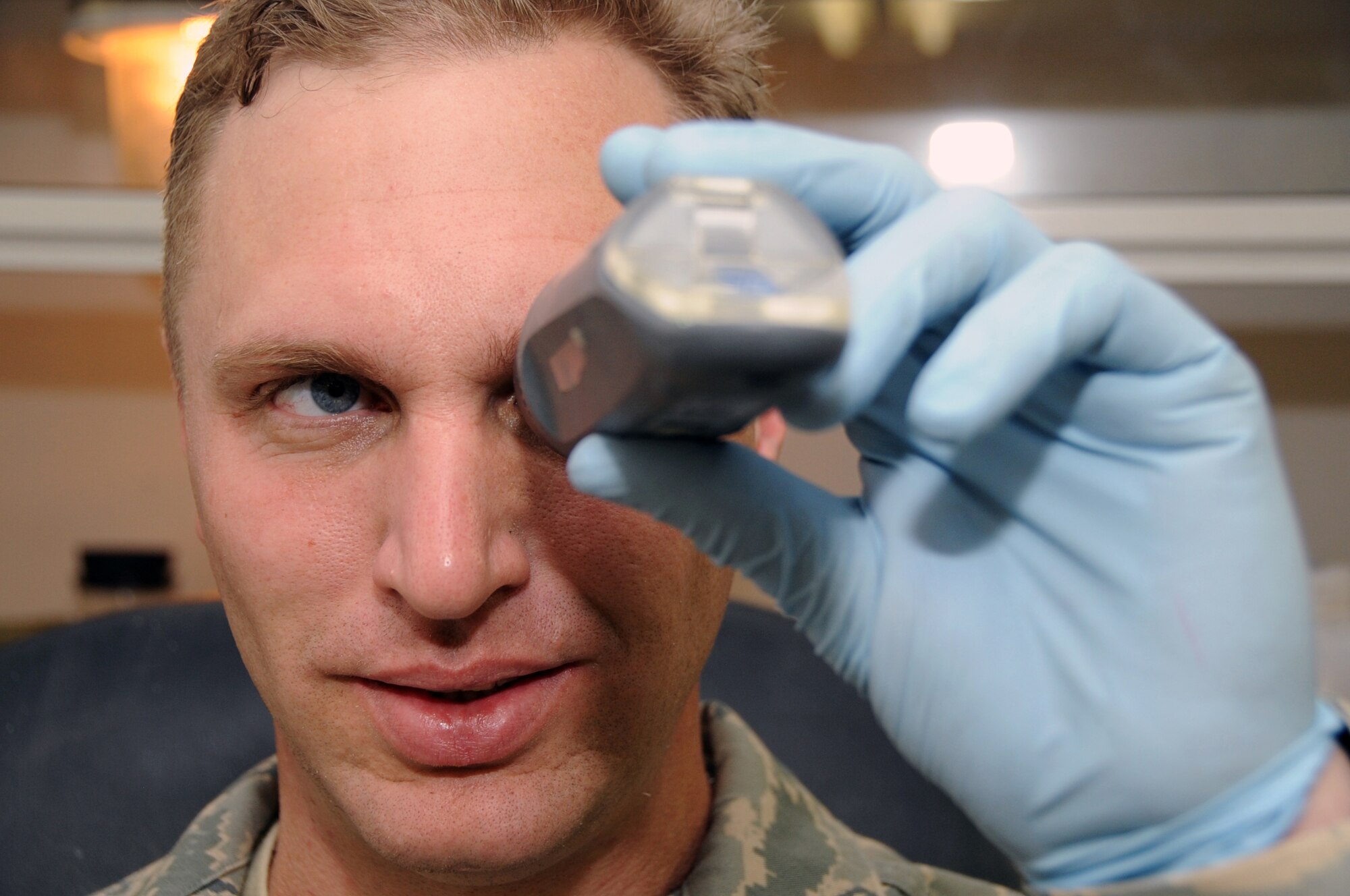 ALI BASE, Iraq -- Staff Sgt. Coy Hunter, non-commissioned officer in charge of the fuels laboratory, uses a refractometer to check the fuel system icing inhibitor levels in JP8 fuel here May 21.  The fuels laboratory is the quality controller of fuel and lubricants for all of the JP8 tested on Contingency Operating Base Adder and Ali Base.  Sergeant Hunter is deployed to the 407th Expeditionary Logistics Readiness Squadron from Ellsworth AFB, S.D.  (U. S. Air Force photo / Tech. Sgt. Sabrina Johnson)