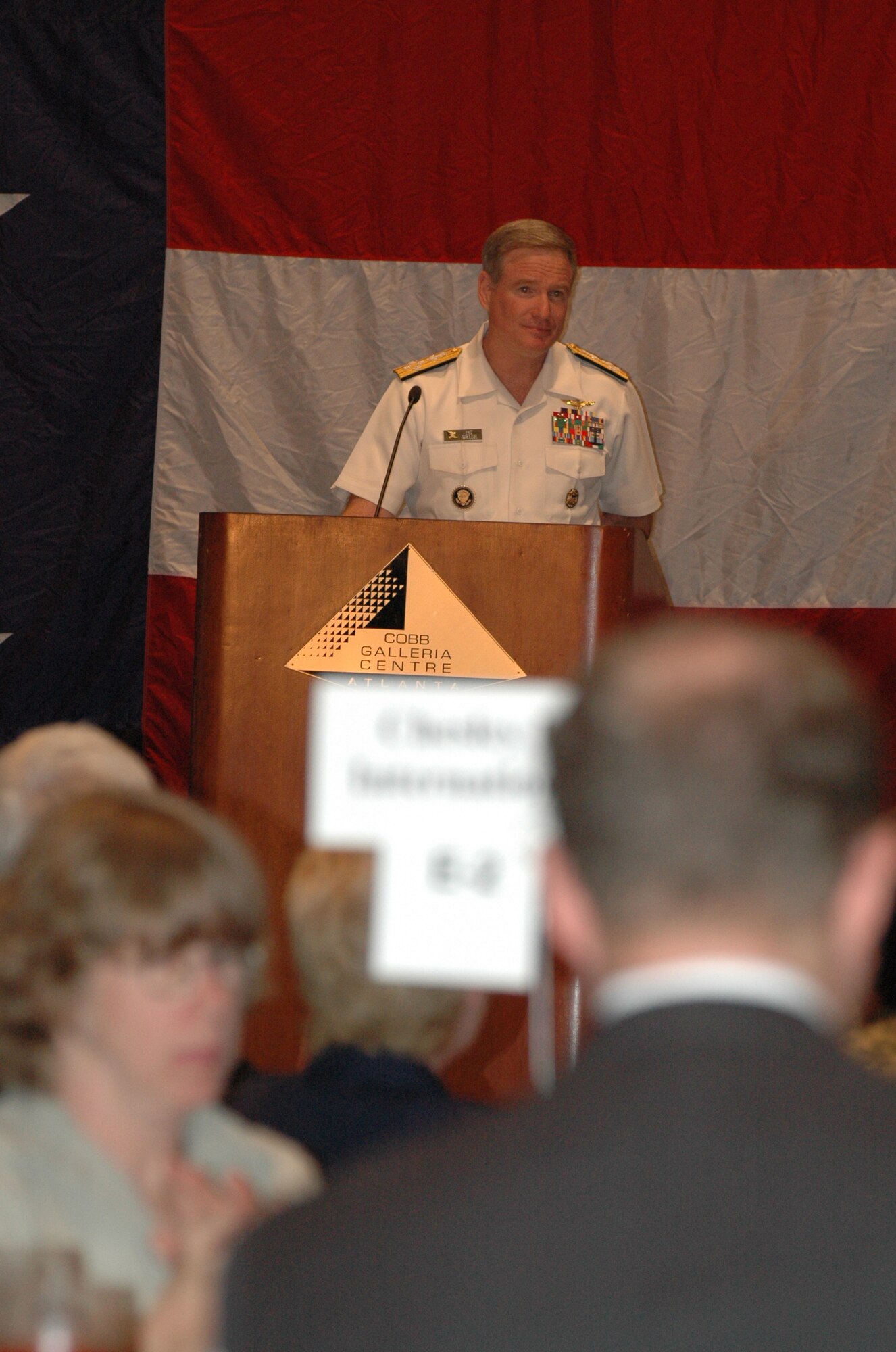 The 56th Annual Atlanta Regional Military Affairs Council Luncheon was held at the Cobb Galleria Center May 19th. Hundreds of business leaders, politicians and military members from Dobbins Air Reserve Base and other Atlanta area installations, gathered to celebrate the collaboration between the civilian and military community and to express their support for all American servicemembers. The keynote speaker was Admiral Patrick M. Walsh, vice chief of naval operations. He spoke on the past and present threats to this nation and how a strong alliance between those in the community and those in uniform was necessary for the security of this nation. (Air Force photo/Micah Garbarino)