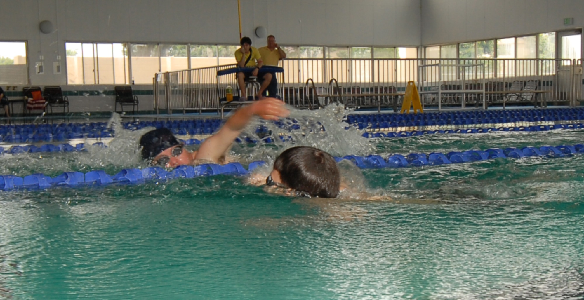 YOKOTA AIR BASE, Japan – Athletes swim to victory May 18 during Special Olympics games held here May 17 and 18.  Yokota hosts Special Olympics annually, fostering growth and camaraderie among the U.S. and Japanese participants and volunteers from both communities. (U.S. Air Force photo by Senior Airman Laszlo Babocsi)