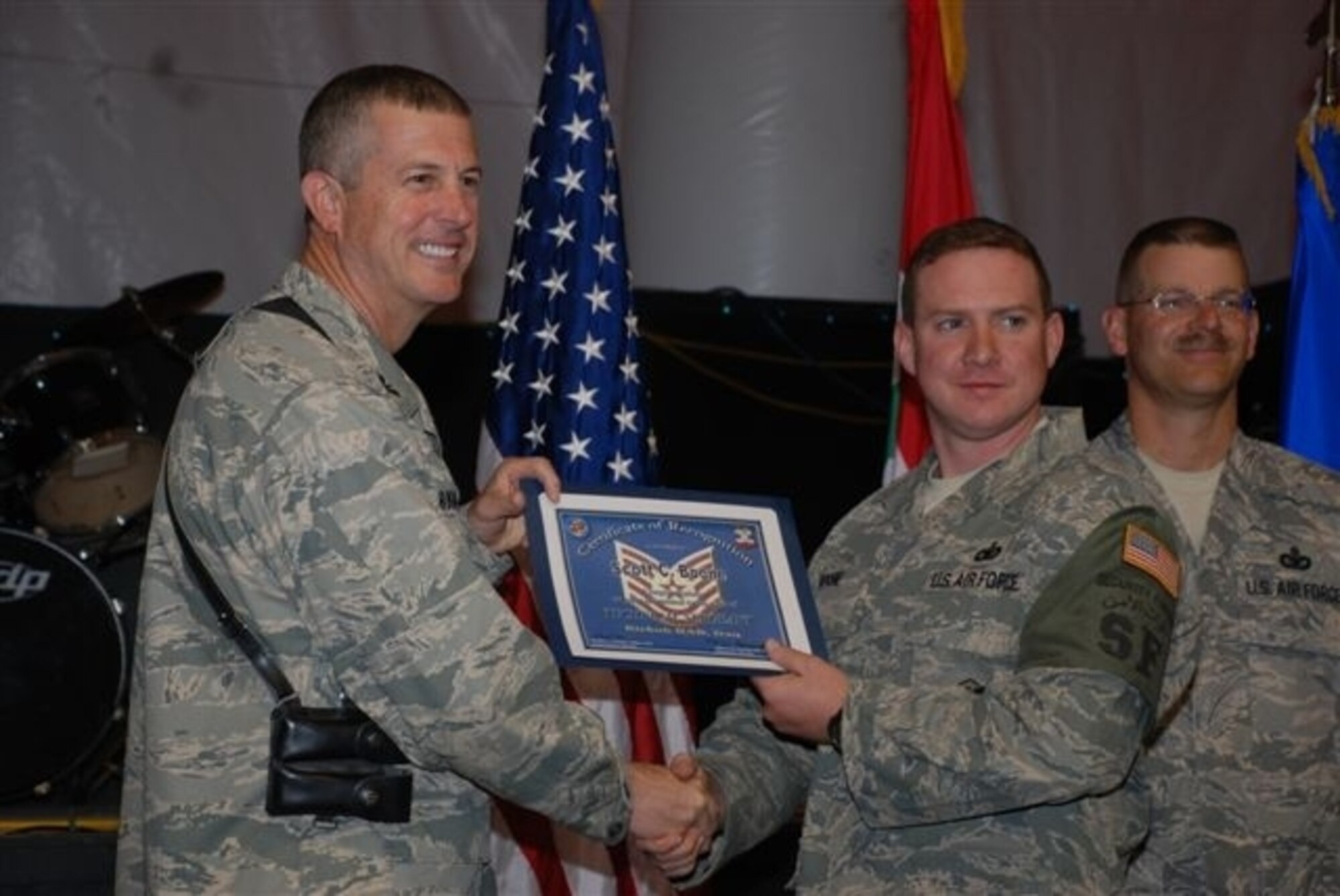 Staff Sergeant Scott Boone, 315 Security Forces Squadron, Charleston Air Force Base, S.C., was promoted to Technical Sergeant during his recent deployment to the AOR.  (courtesy photo)