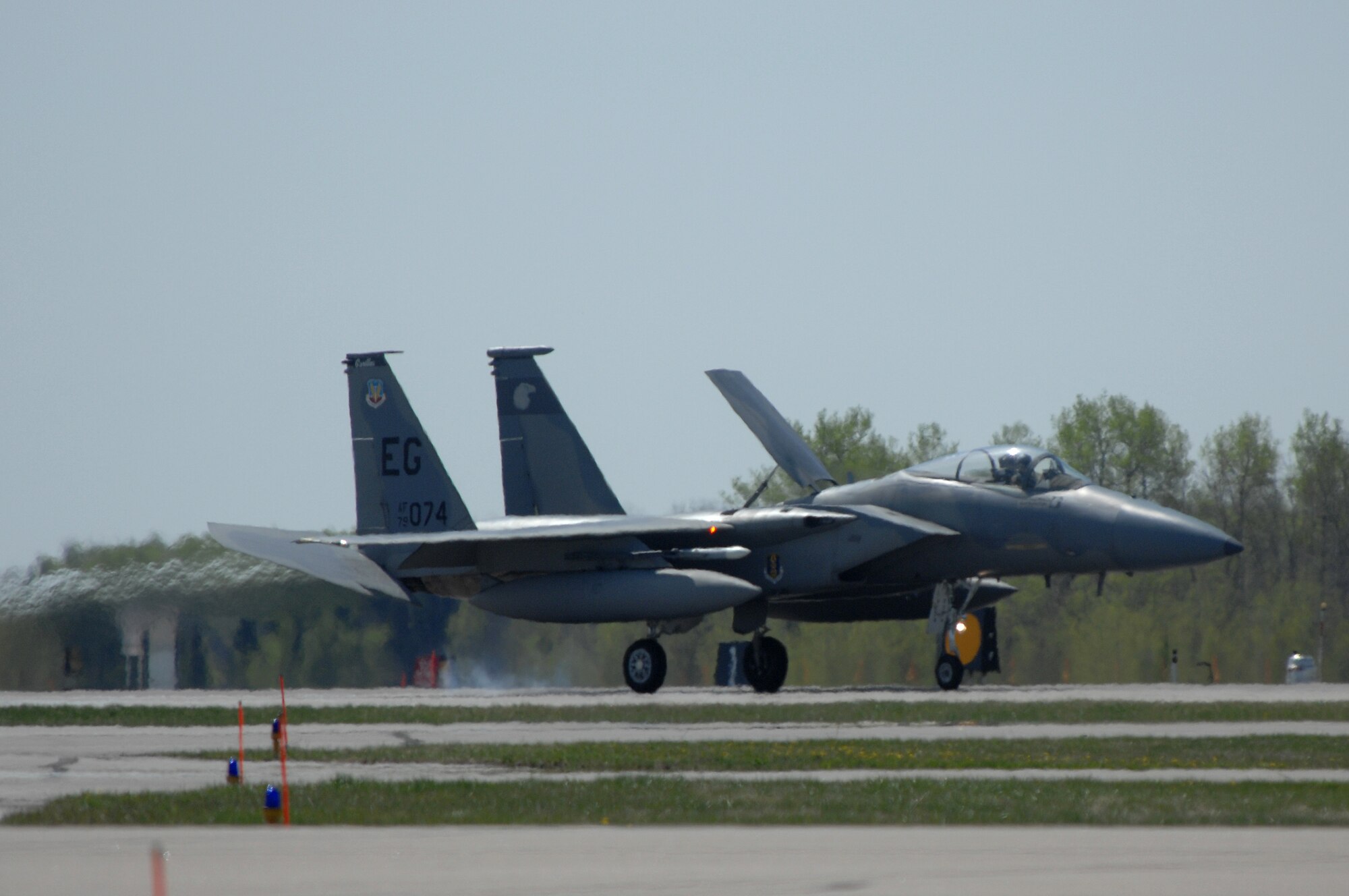 An F-15C Eagle from the 58th Fighter Squadron, Eglin Air Force Base, Fla., lands at Cold Lake, Alberta for Maple Flag 41 Period Two May 17.  Maple Flag 41 is a four week international air combat exercise held annually at Cold Lake, Alberta.  The exercise provides Canadian and allied aircrew with realistic training in a modern simulated air combat environment, and emphasizes air operations involving large package coalition forces.  

(U.S. Air Force photo by Staff Sgt. Kenny Kennemer/released)
