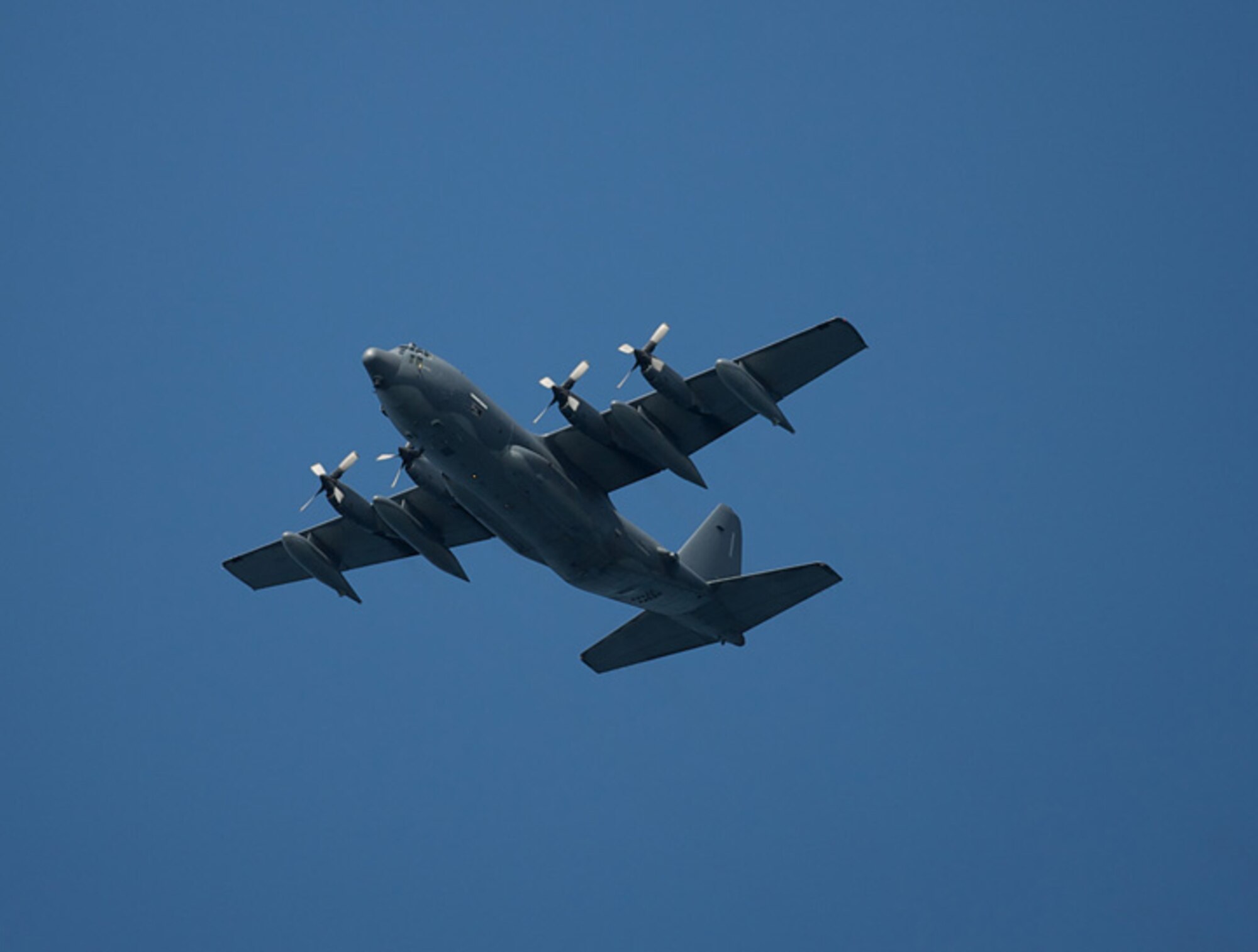 PATRICK AIR FORCE BASE, Fla. -- An HC-130P/N from the 920th Rescue Wing at Patrick AFB patrols the skies during the recent Mode 8 search and rescue exercise.  HC-130P/N aircraft along, with HH-60G Pave Hawk helicopters, played an important role in the exercise that tested the ability to conduct search and rescue operations in support of the Space Shuttle program. (U.S. Air Force photo/Tech. Sgt. Jeremy Allen)