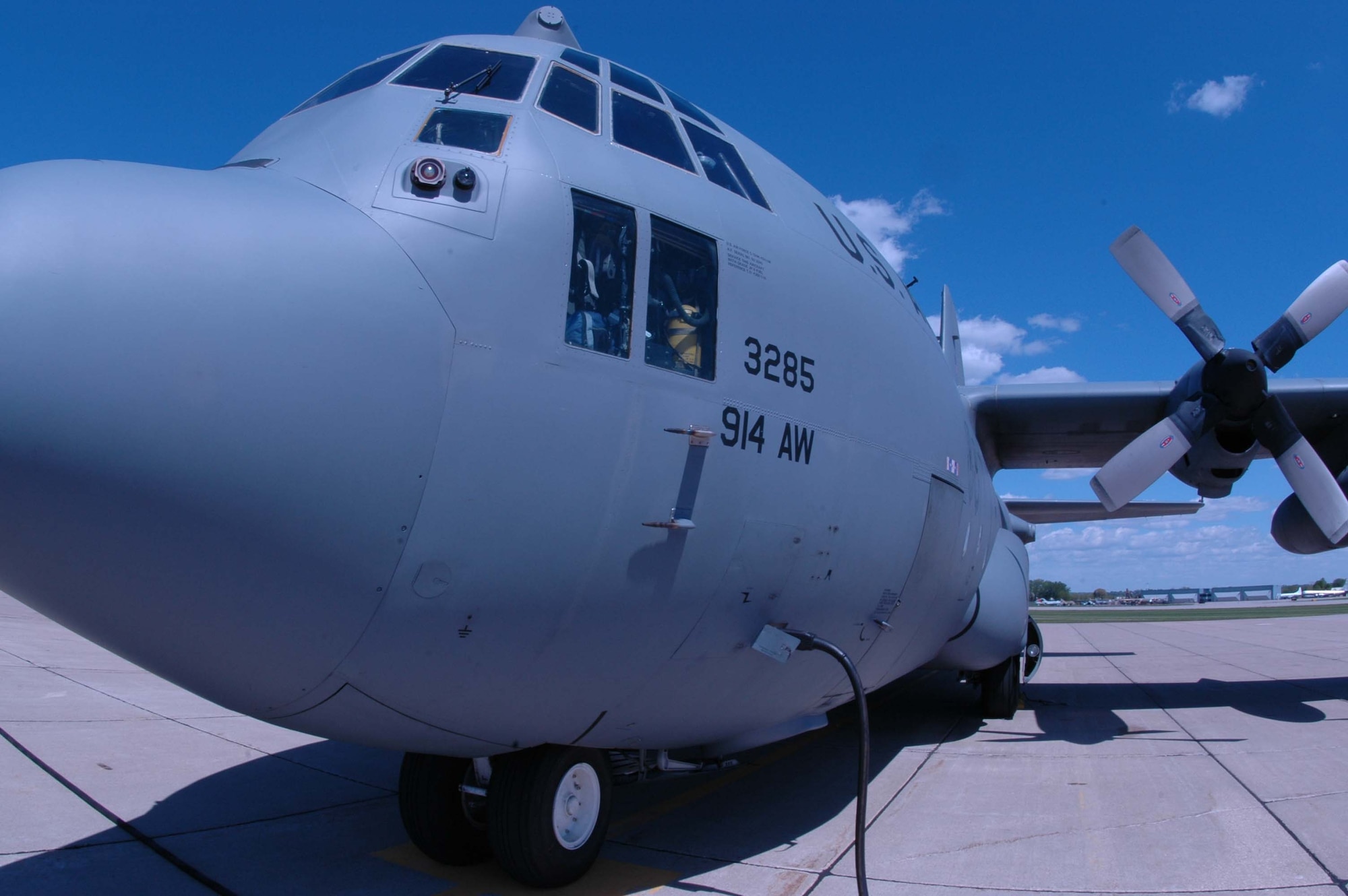MINNAPOLIS-ST. PAUL AIR RESERVE STATION, MINN -- A C-130 (H3 model) from the 914th Airlift Wing at Niagara Falls Air Reserve Station, N.Y. which arrived here May 20, will soon get a facelift as the numbers emblazoned on its nose will be changed to 934 AW, the brand of its new home. The change is part of the Base Realignment and Closure plan to switch the 934th AW?s H2 models of the C-130 Hercules for the New York unit?s H3 models in an effort to streamline both units? operations with their Air National Guard counterparts. Air Force Photo/Master Sgt. Paul Zadach 

