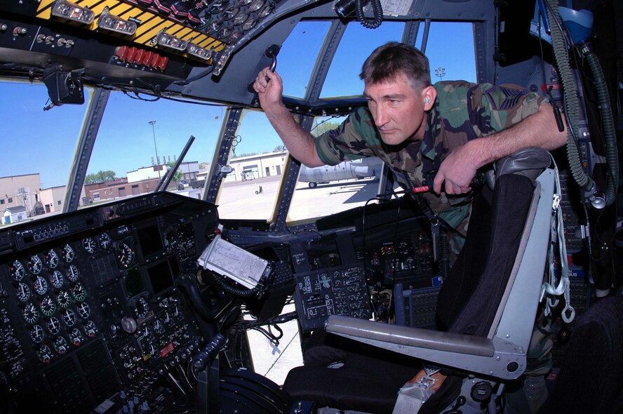 MINNEAPOLIS-ST. PAUL AIR RESERVE STATION, MINN ? Master Sgt. Todd Kopperud, takes a first look at the new C-130?s (H3 model) cockpit after it arrived here from the 914th Airlift Wing at Niagara Falls Air Reserve Station, N.Y.  Most of the differences between the current H2 model and the new H3 are with the new aircraft?s upgraded avionics. Air Force Photo/Master Sgt. Paul Zadach