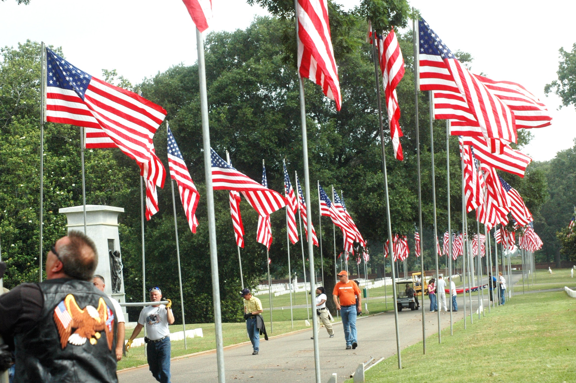 Members of the Robins Riders posted over 200 American flags May 16 at Andersonville National Historic Site for the Memorial Day Holidays. U. S. Air Force photo by Sue Sapp