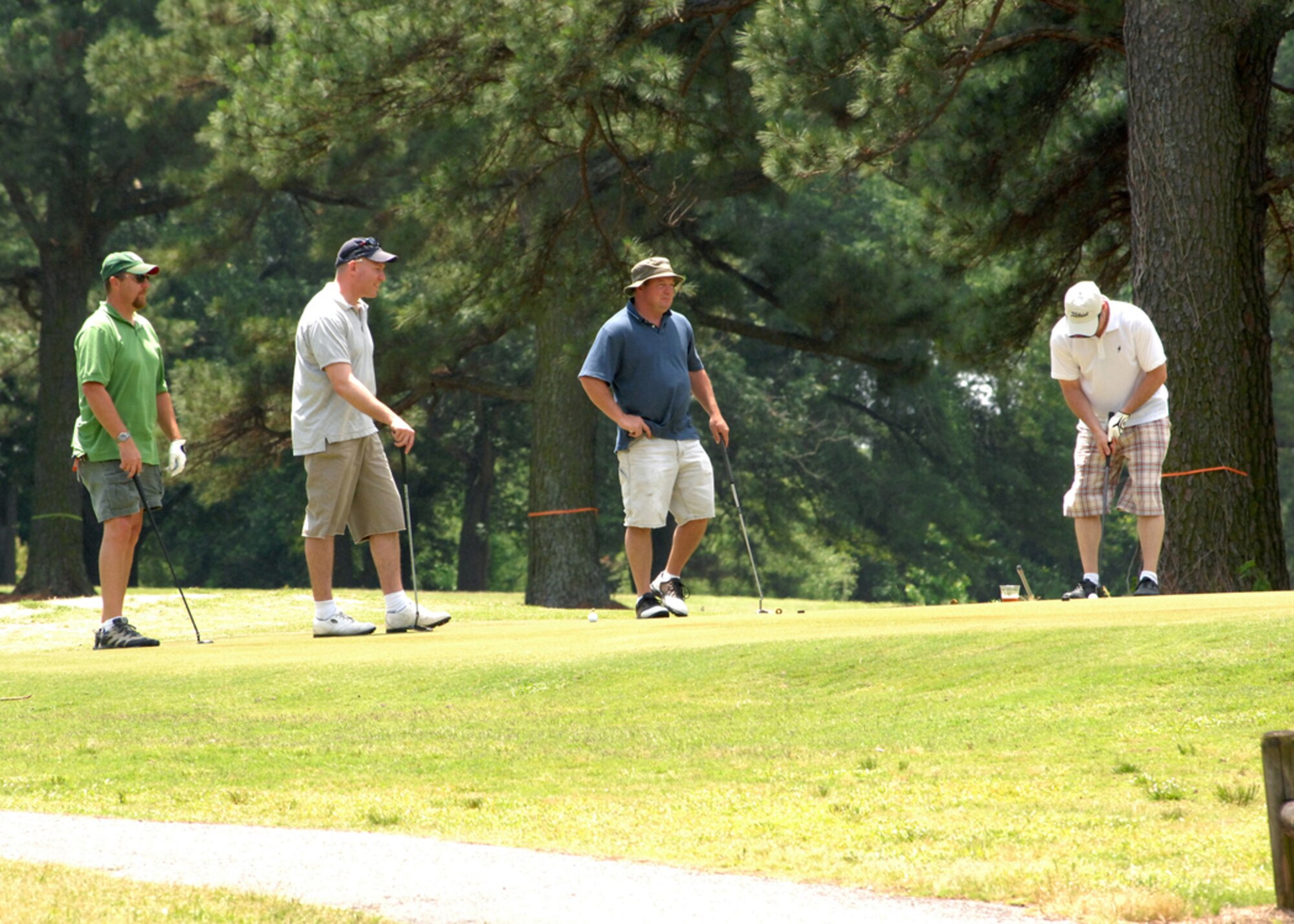 Members of the 4th Fighter Wing play golf at Seymour Johnson Air Force Base, North Carolina on May 16, 2008 as part of the 2008 Safety Day Golfing Tournament. The Tournament is held to promote safety and to bring members of the 4th Fighter Wing together. (U.S. Air Force photo by Airman First Class Jonathon Williams)(released)