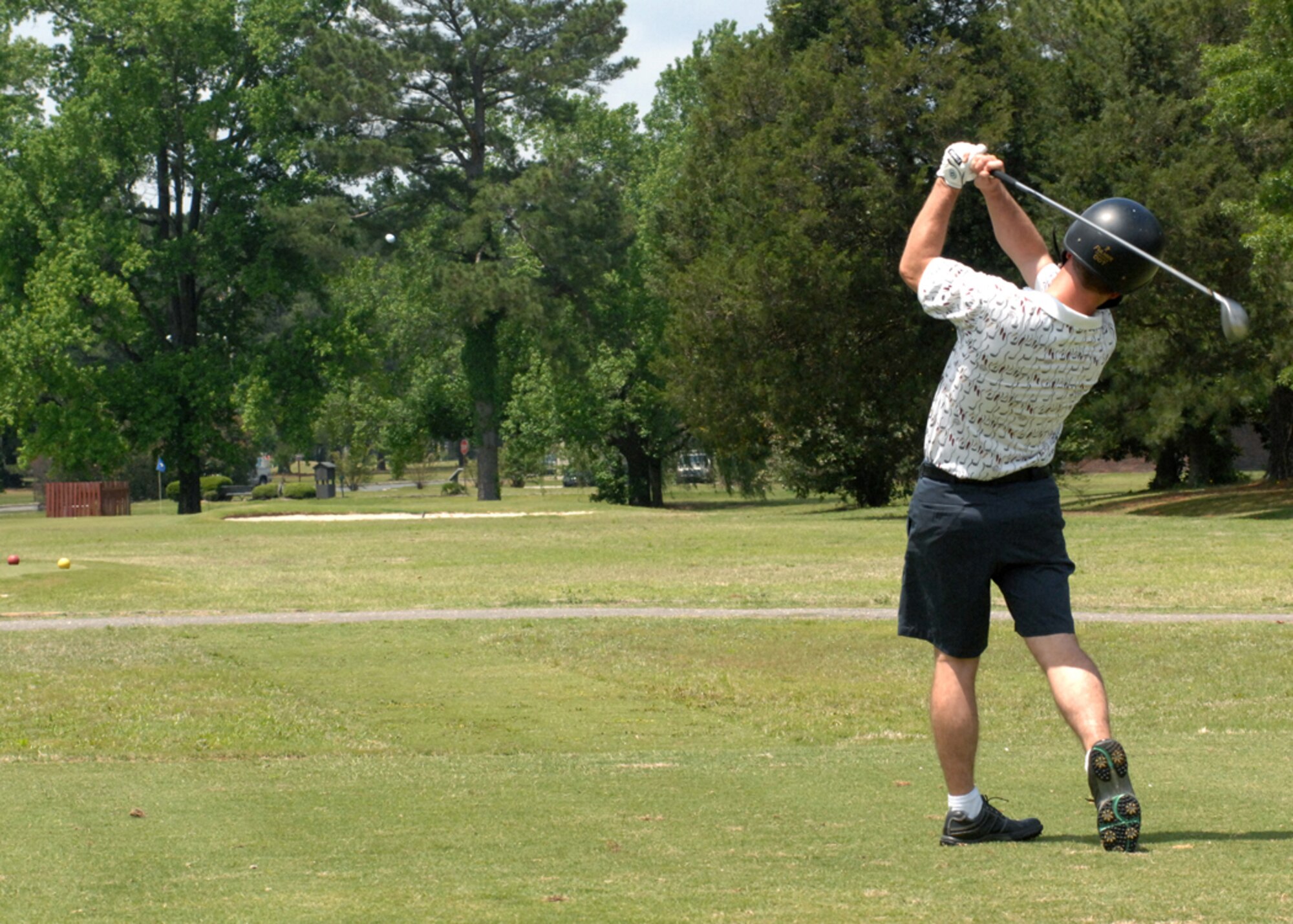 Members of the 4th Fighter Wing play golf at Seymour Johnson Air Force Base, North Carolina on May 16, 2008 as part of the 2008 Safety Day Golfing Tournament. The Tournament is held to promote safety and to bring members of the 4th Fighter Wing together. (U.S. Air Force photo by Airman First Class Jonathon Williams)(released)