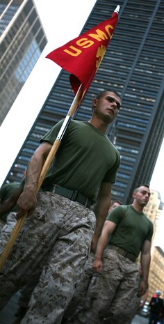Marines march to ground zero on final leg of the 4th annual World Trade Center Run on September 23.