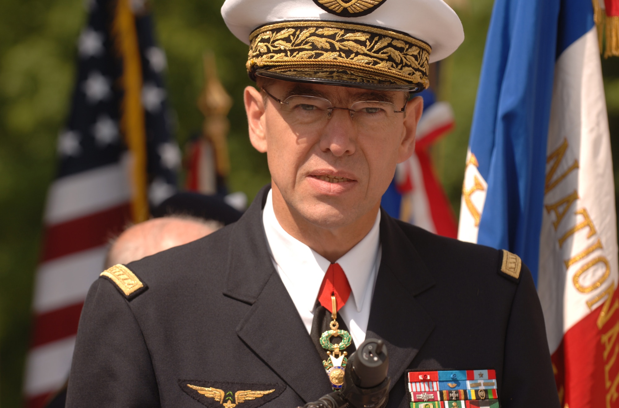 Stephane Abrial, French air force chief of staff, speaks during the Lafayette Escadrille memorial ceremony outside of Paris May 24 where French and American citizens paid homage to the United States' first combat aviators. The all-American squadron of volunteers flew under the French flag during World War I, and many gave their lives in defense of French democracy. (U.S. Air Force photo/Master Sgt. Scott Wagers)