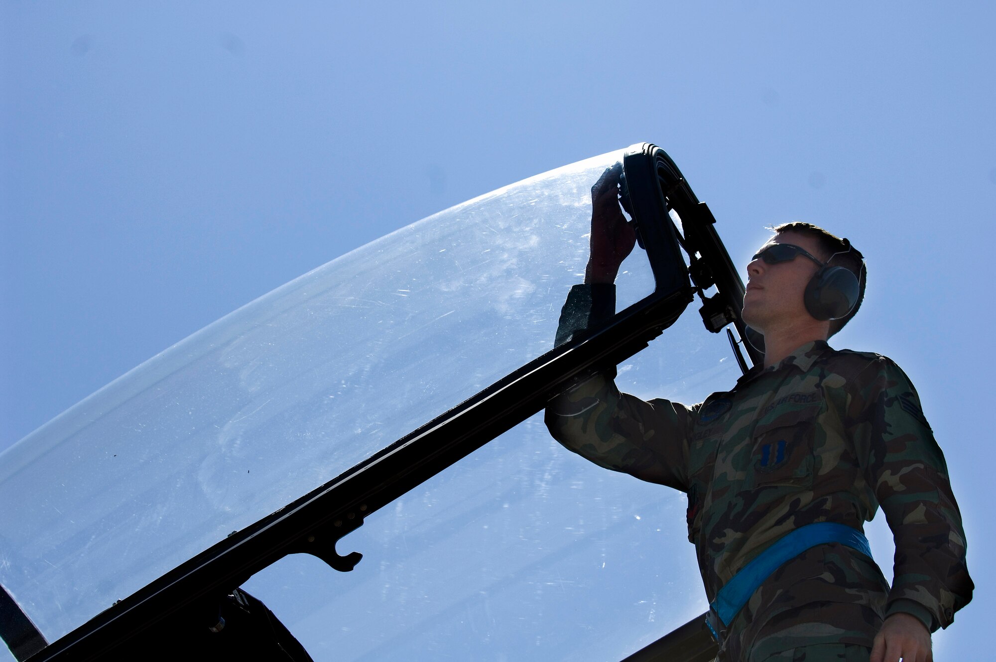 Senior Airman Robert Wigley performs a pre-flight inspection on an F-15C Eagle during the Maple Flag Exercise at Cold Lake, Canada.  Maple Flag 41 is a four-week international air combat exercise held annually at 4 Wing Cold Lake, Alberta. The exercise provides Canadian and allied aircrew with realistic training in a modern simulated air combat environment, and emphasizes air operations involving large package coalition forces.  (U.S. Air Force photo/Master Sgt. Cecilio Ricardo) 