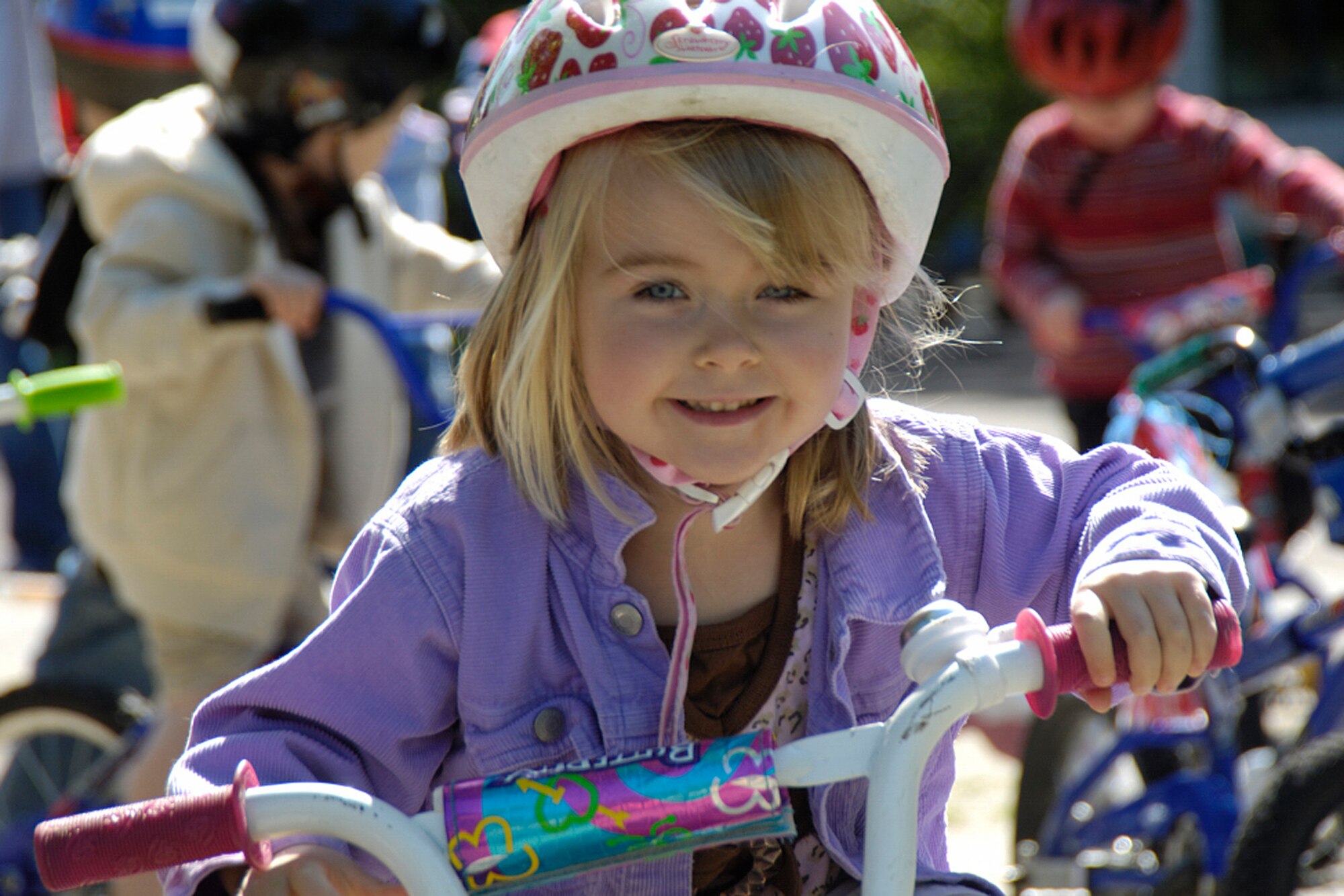 HANSCOM AFB, Mass. – Amber Blake takes part in a Trike-A-Thon May 20 at the Child Development Center. Children enrolled in Hanscom’s Part-Day and Pre-School programs participated in the Trike-A-Thon May 20 to 22 to learn important bike safety skills while also raising money for St. Jude’s Children’s Research Hospital. (U.S. Air Force photo by Linda LaBonte Britt)