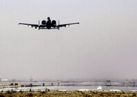 An A-10 Thunderbolt II takes off from Bagram Air Base, Afghanistan, to fly a combat sortie in support of Operation Enduring Freedom.  The A-10 has excellent maneuverability at low air speeds and altitude, and is a highly accurate weapons-delivery aircraft.  (U.S. Air Force photo/Staff Sgt. Brian Ferguson)