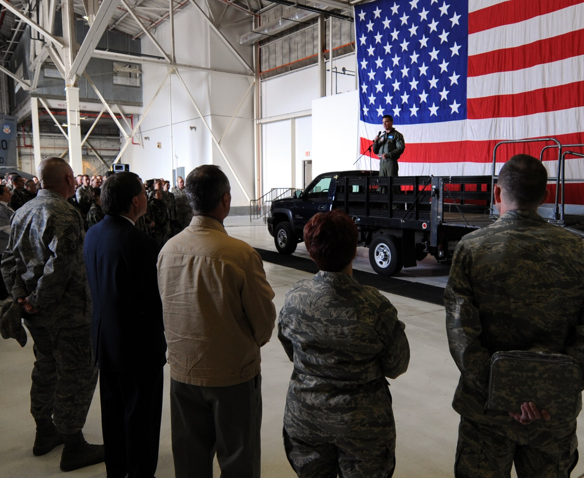 MOUNTAIN HOME AIR FORCE BASE, Idaho -- Lt. Col. William Tracy, 366th Fighter Wing safety office chief, speaks to Airmen about the importance of using safety principles during the “101 Critical Days of Summer” May 22 in Hangar 1333. The 101 Critical Days of Summer began Memorial Day and continues through the Labor Day weekend. (U.S. Air Force photo/ Airman 1st Class Ryan Crane)