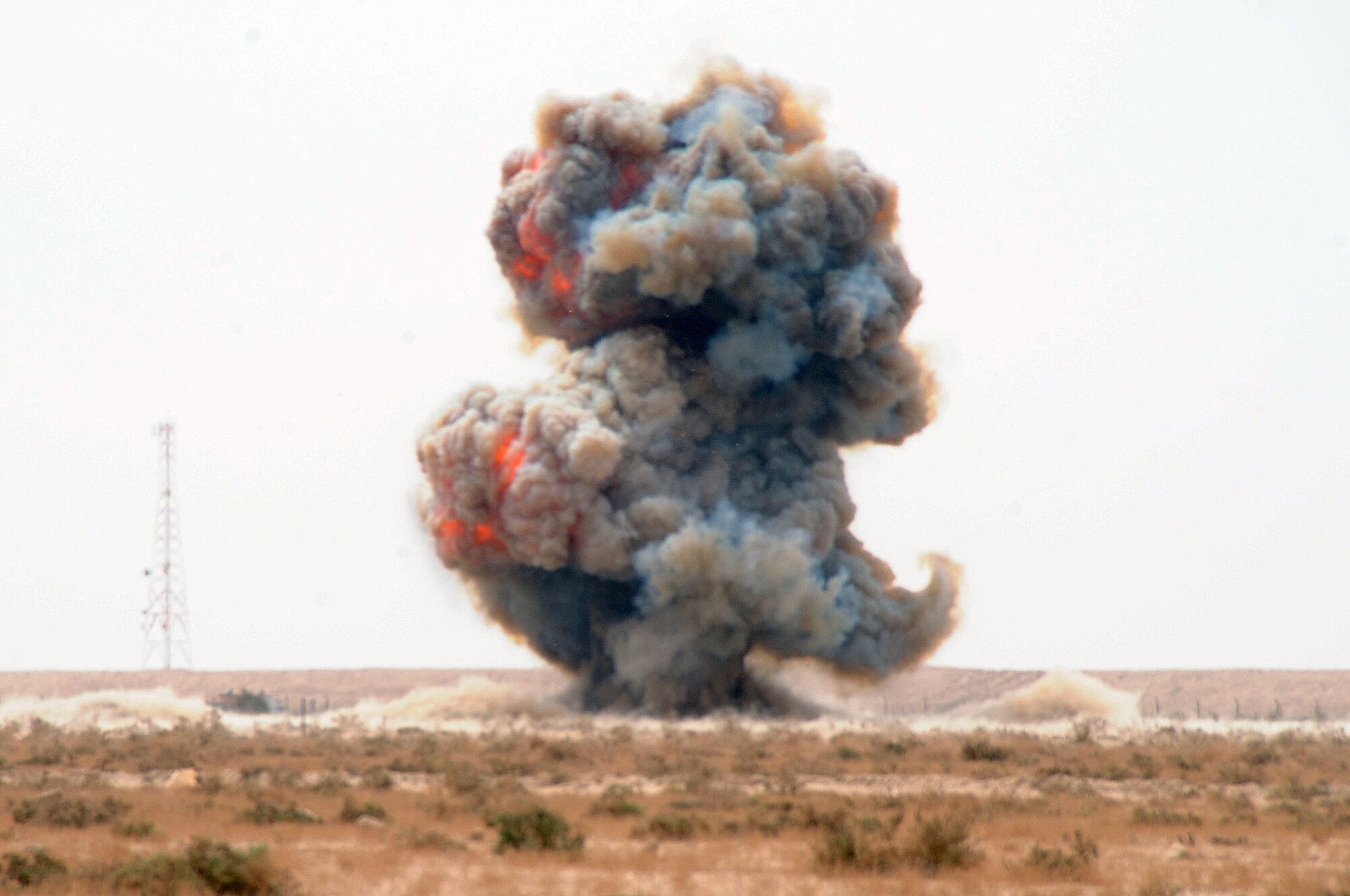 ALI BASE, Iraq -- Airmen of the 407th Civil Engineer Squadron explosive ordnance disposal team, destroyed approximately 500 pounds of munitions collected by various coalition forces here May 27. The Explosive Ordnance Disposal Airmen are responsible for all munition disposal actions on Contingency Operating Base Adder and Ali Base. (U.S. Air Force photo/Tech. Sgt. Sabrina Johnson)
