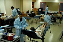 Members of the Armed Service Blood Bank Center held their annual Blood Drive this year on Andersen Air Force Base, Guam on May 20, 2008. Their mission one here at Andersen AFB is grave to collect enough blood supply for humanitarian relief around the Pacific and also supply for Enduring Freedom servicemen. Mission two is to help support all patients and hospitals with enough blood for emergencies and OB units.  (U.S. Air Force photo by Airman First Class Courtney Witt)