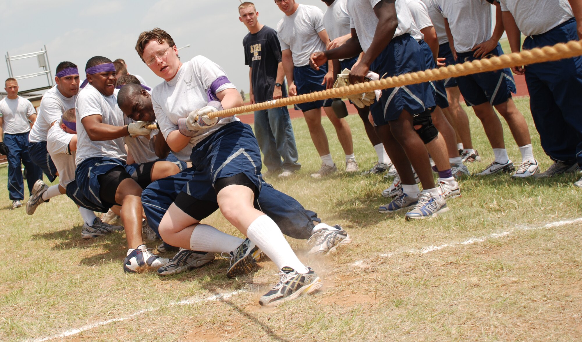 Members of the 366th Training Squadron competes in the tug-of-war event at the 2008 Joint Warrior Challenge May 24. The Joint Warrior Challenge was a series of competitions in observation of Armed Forces Day and Memorial Day. (U.S. Air Force photo/Airman 1st Class Candy Miller)