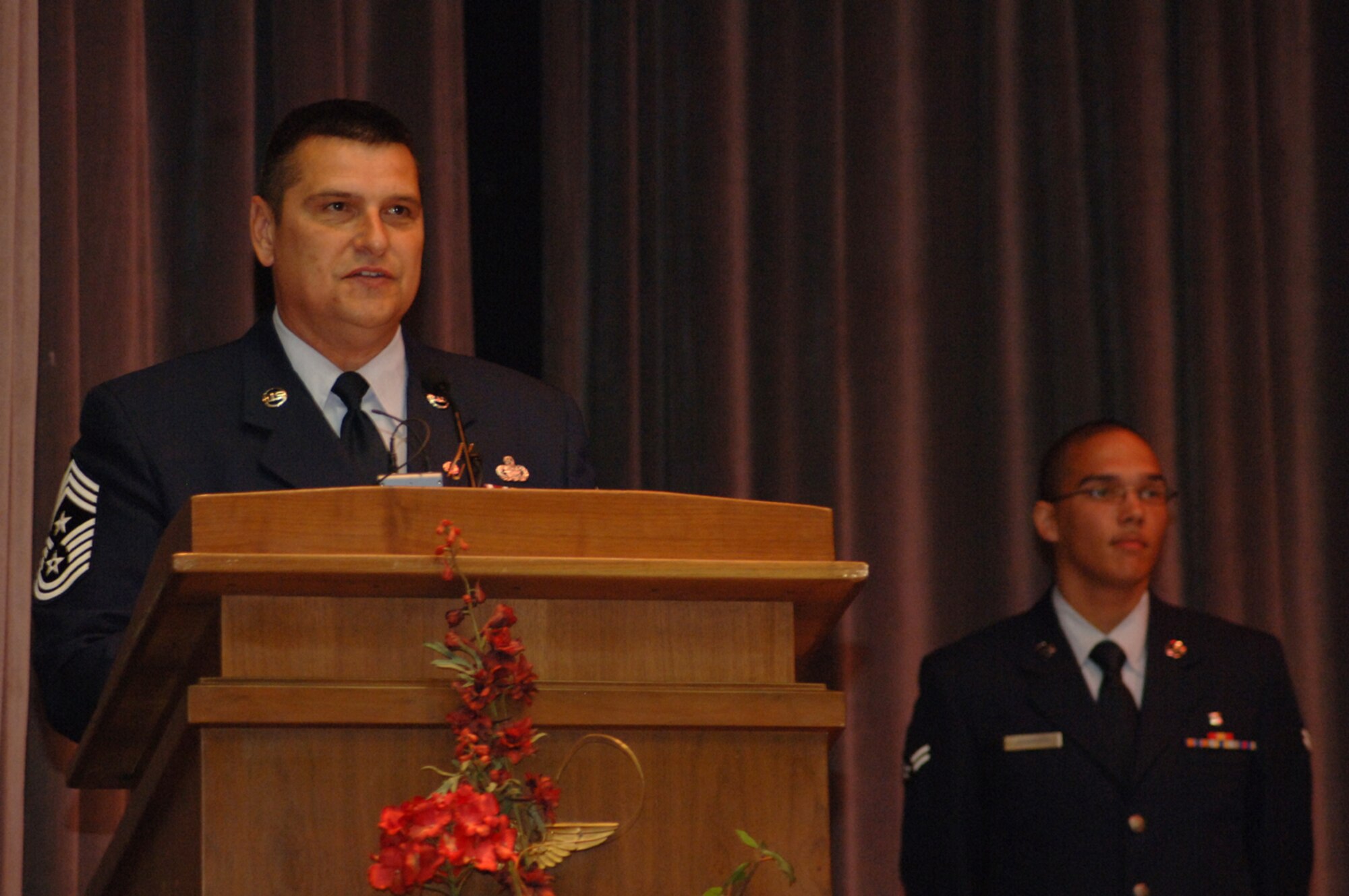 Chief Master Sgt. Ronald Bowlan, 14th Flying Training Wing Command Chief Master Sergeant, had his retirement ceremony and luncheon Tuesday. Chief Bowlan's retirement from active duty will take effect October 1. Chief Bowlan and his family will relocate to Alaska, where he will become a elementary school teacher. (U.S. Air Force photo by Airman Josh Harbin)