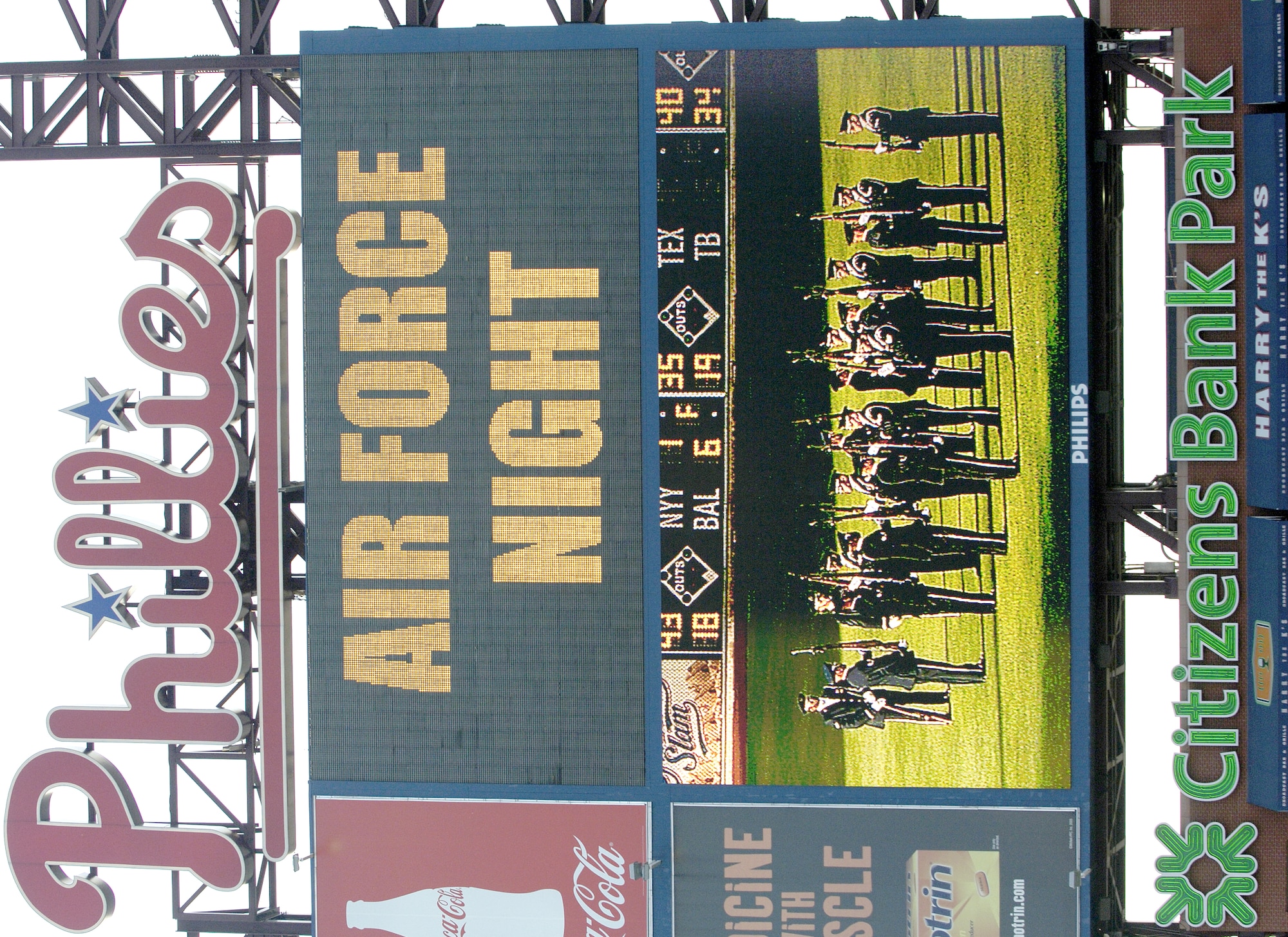 The McGuire Honor Guard drill team performs at Citizens Bank Park during the Phillies game Monday as part of Air Force Week in Philadelphia. (U.S. Air Force photo/Kenn Mann)