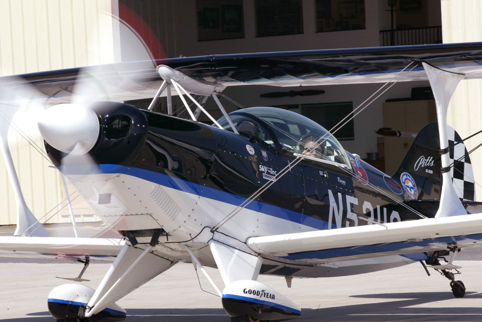Lieutenant Colonel Jill "Raggz" Long departs for a 20-minute flight inside her Pitts S2B bi-plane with a reporter. Reporters got a chance to aim high during two media rides at McCollum Airport. The rides are a preview of what's to come during the Wings Over Marietta air show Oct. 18-19 at Dobbins Air Reserve Base.