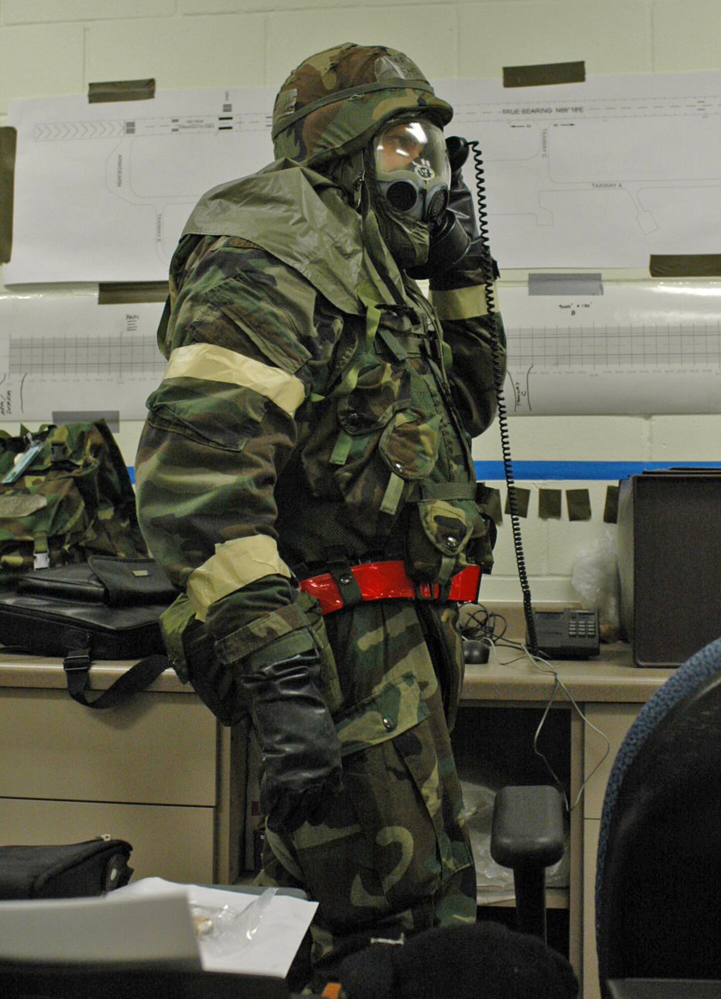 Senior Master Sgt. Kurt Smith relays information to his fellow engineering troops at a recent Operation Readiness Exercise in Wisconsin.  Sergeant Smith is an Air Force Reserve engineering superintendent for the 931st Air Refueling Group and a director of operations for Global Engineering and Technology, Inc. in Goddard, Kan.