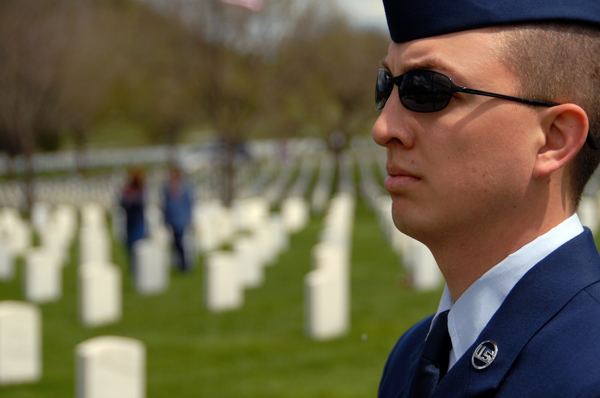 Staff Sgt. Jerry Simmons, 28th Civil Engineer Squadron power production craftsman, stands ready to locate graves of fallen military members for friends and family at the Black Hills National Cemetery, S.D., May 25. During the Memorial day weekend 114 people from Ellsworth volunteered to help the cemetery. (U.S. Air Force photo/Senior Airman Marc I. Lane)