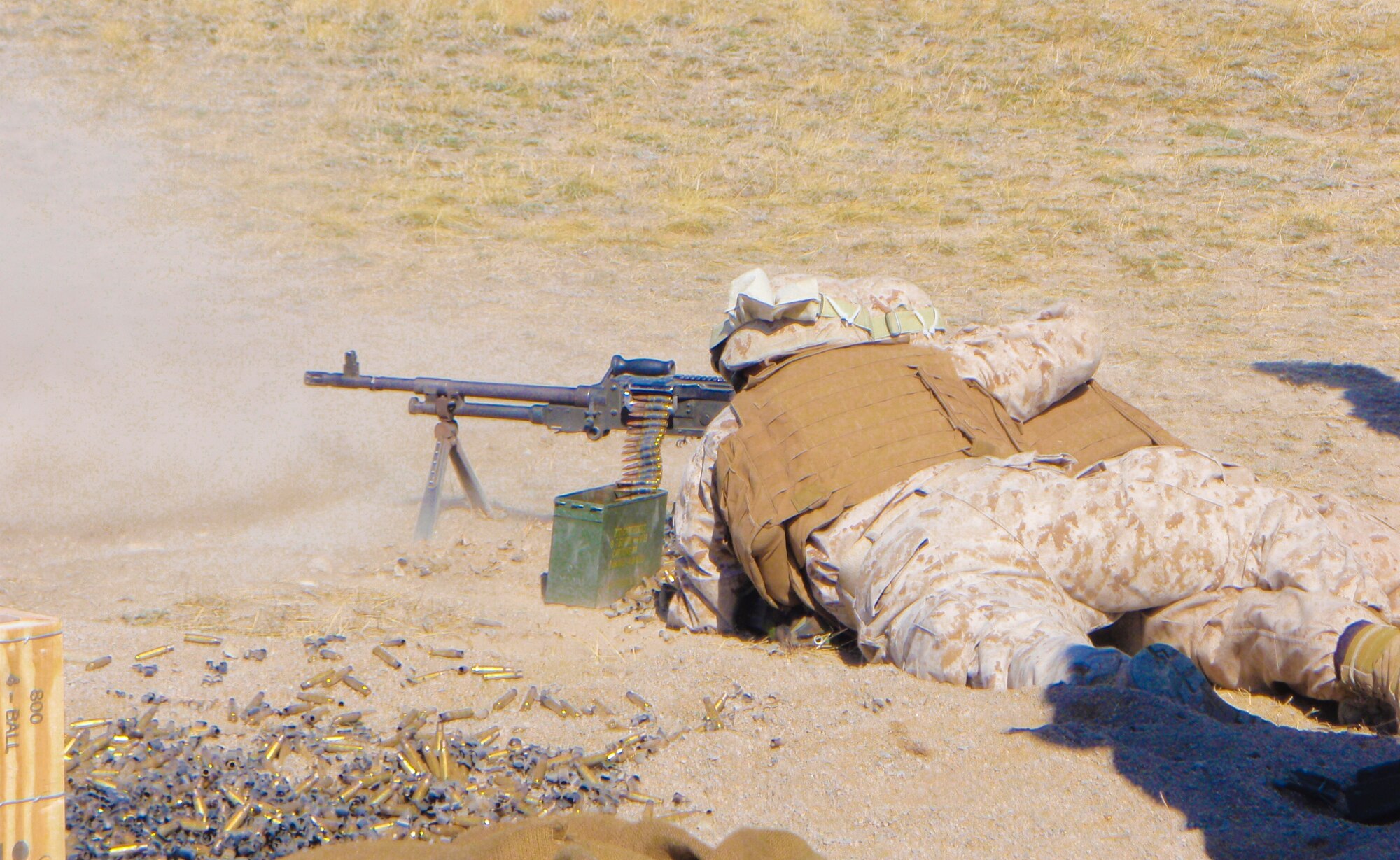 Marines fire the M-240G machine gun as part of annual training at Fort Harrison, Mont. (Photo courtesy of Delta Company Anti-Terrorism Battalion)