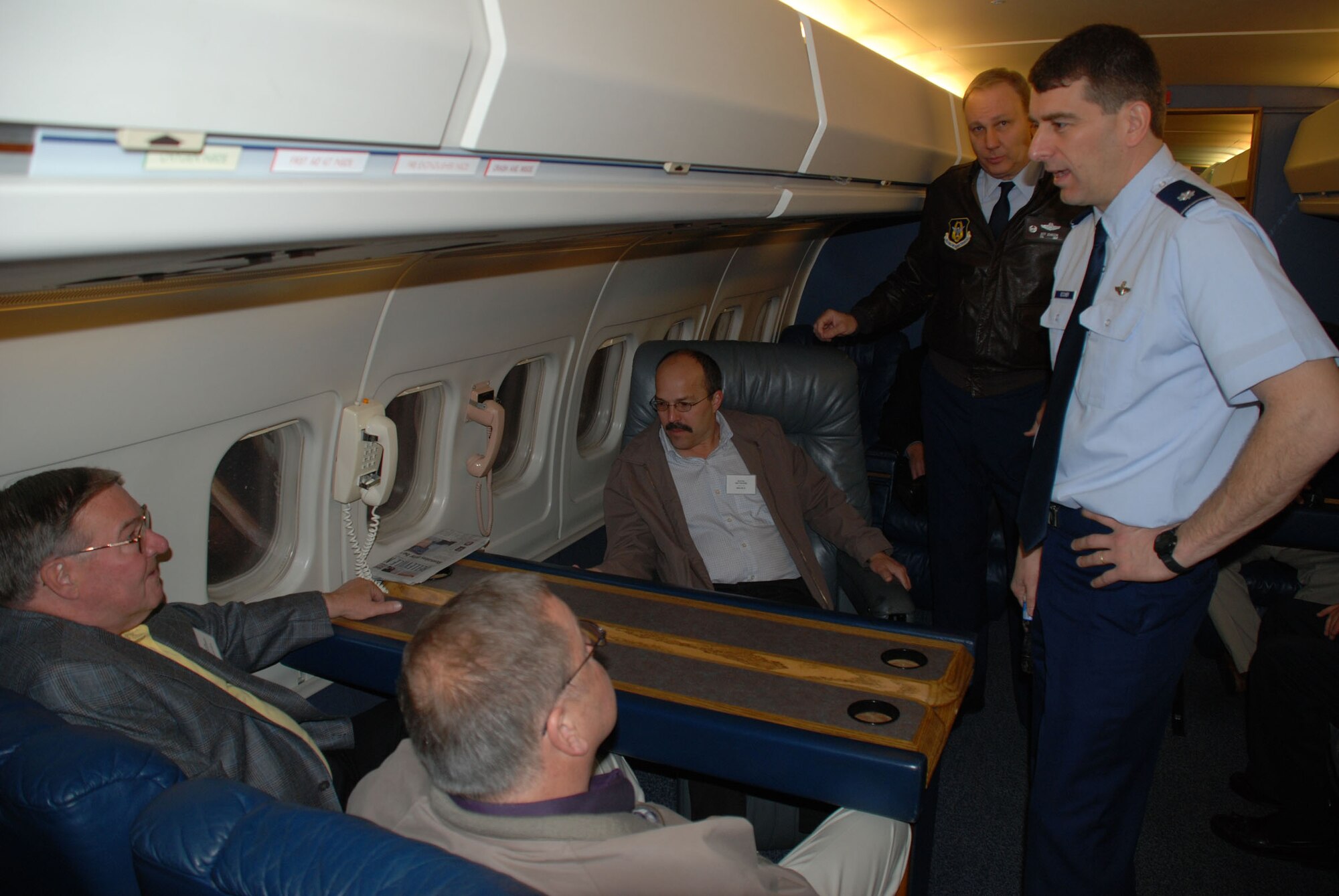 Pilots from the 932nd Airlift Wing tell various California and Illinois civic leaders about the C-9C aircraft as they enjoyed learning about the 932nd Airlift Wing.  Thirty-nine civic leaders, including mayors, primarily from Southern California, the Chicago region and a few communities surrounding Scott Air Force Base.  The event was designed to help educate and inform the public about the mission.  Photo/Maj. Stan Paregien