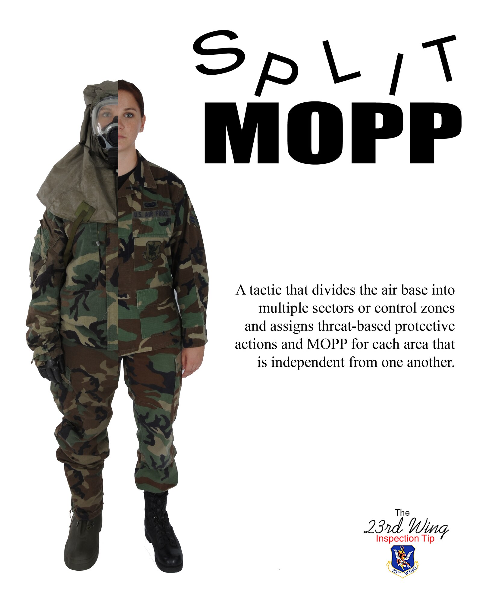 MOODY AIR FORCE BASE, Ga. -- 23rd Wing Airmen should know proper procedures for the split MOPP concept during base exercises and real world scenarios. (U.S. Air Force photo illustration by Senior Airman Gina Chiaverotti)