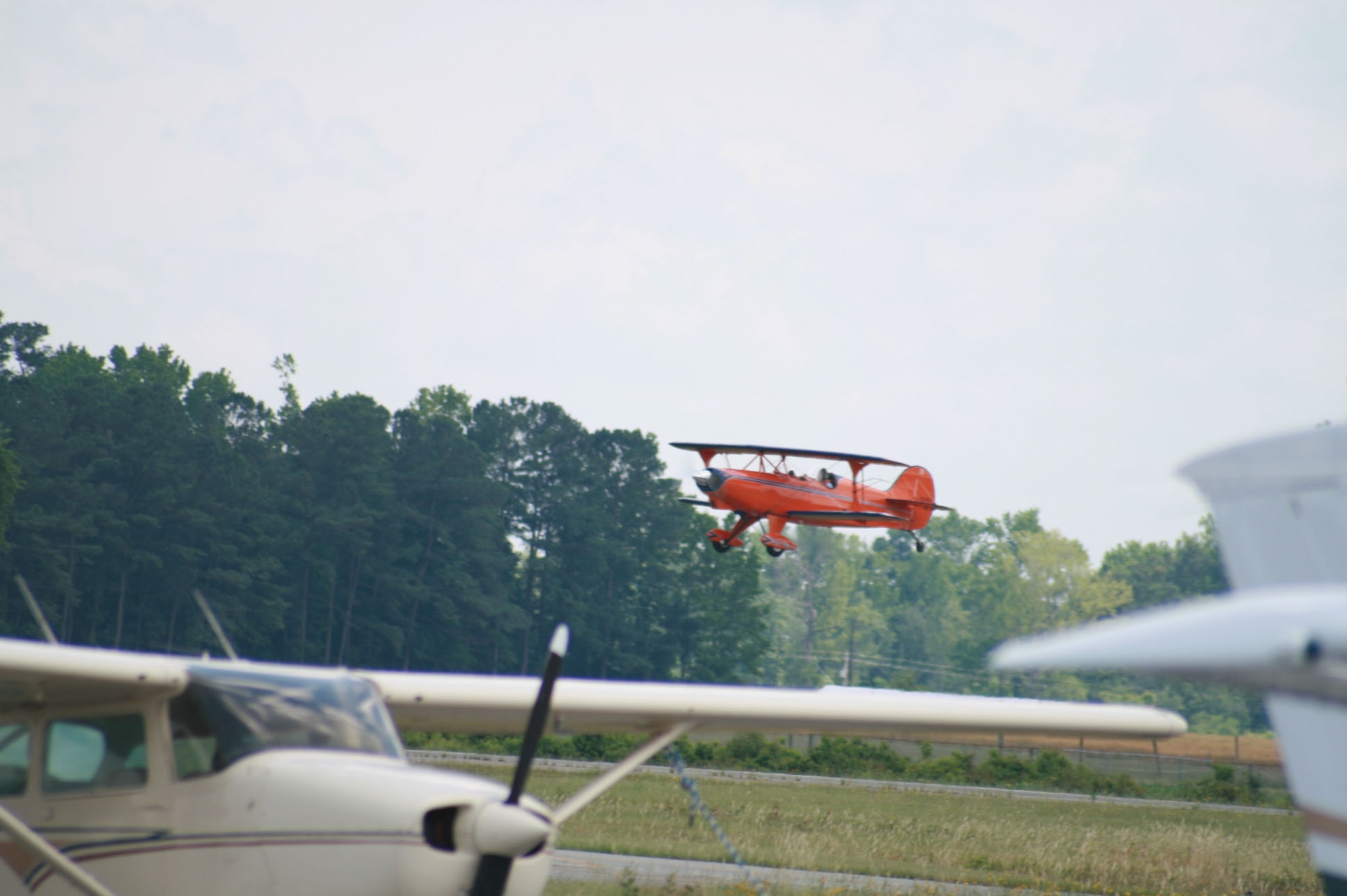 SEYMOUR JOHNSON AIR FORCE BASE, N.C. - Stephen Torrent, pilot, takes off in his Steen Skybolt May 24 during the Experimental Aircraft Association Young Eagles Day at the Goldsboro/Wayne County Municipal Airport.  More than 80 base youth participated in the day's activity.  These flights are offered free of charge and are made possible through the EAA member volunteers. (U.S. Air Force photo by Staff Sgt. Les Waters)