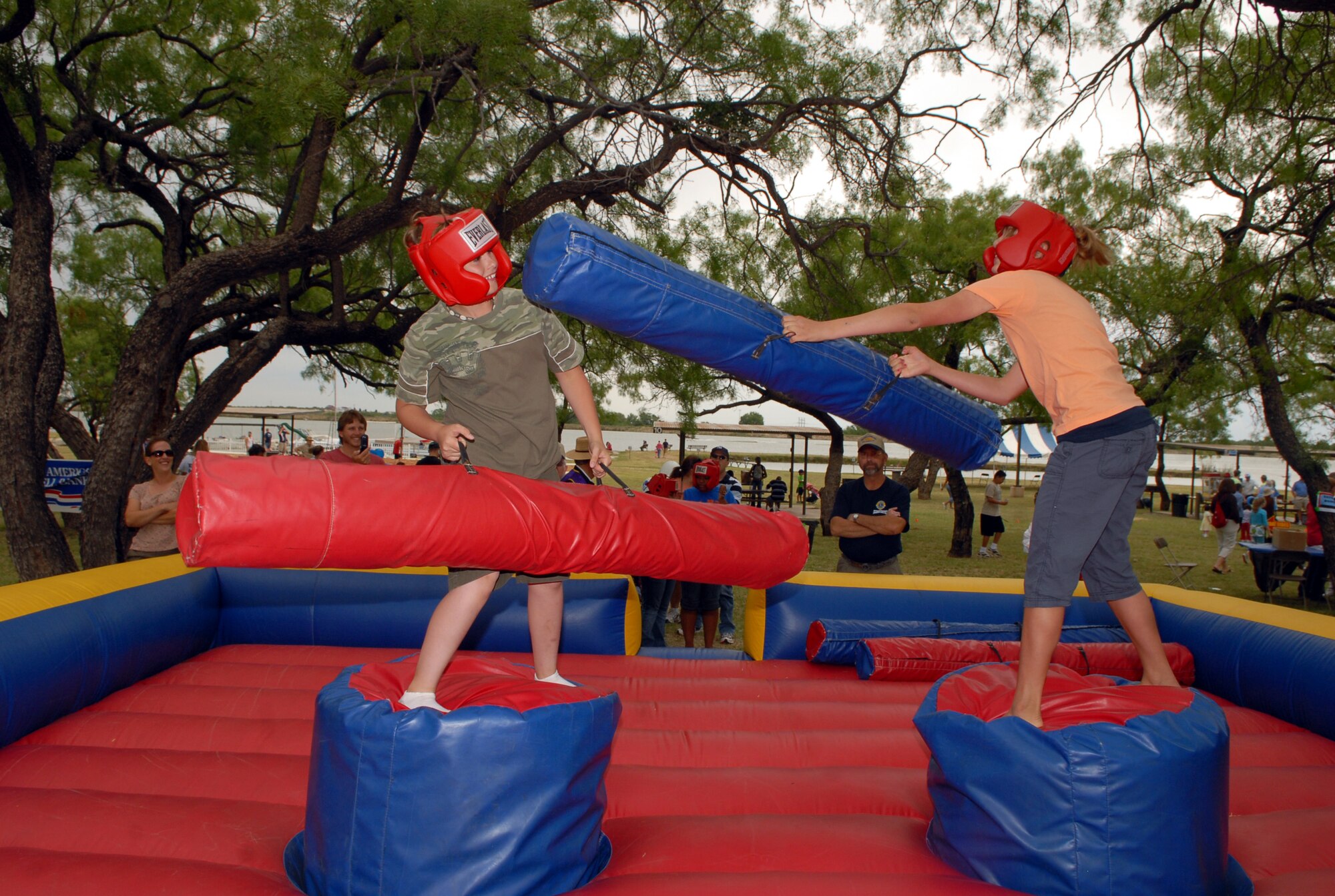 Like two titans battling for supremacy, these young picnic attendees take a stand during the Goodfellow Apprciation Picnic May 17. (U.S. Air Force photo by Staff Sgt. John Barton)