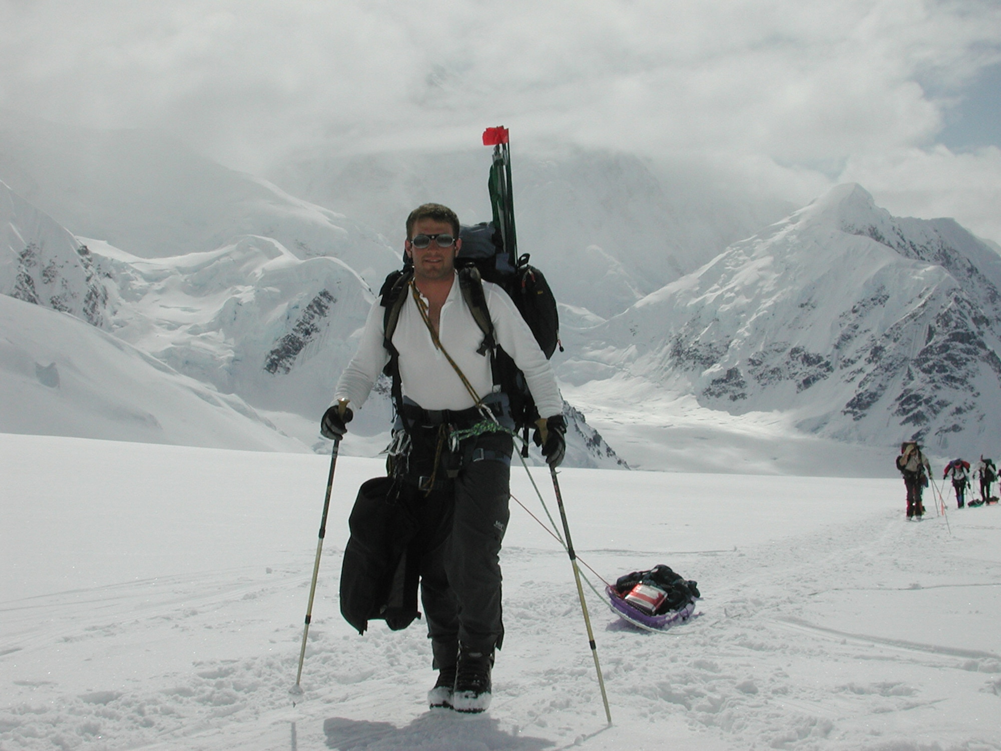 Capt. Mark Uberuaga, a Pavehawk pilot with the 55th Rescue Squadron here, scales Mount McKinley while working as a guide for Rainier Mountaineering Incorporated while in college. Captain Uberuaga began leading a team of Airmen up Mount McKinley again May 28. (Courtesy photo)