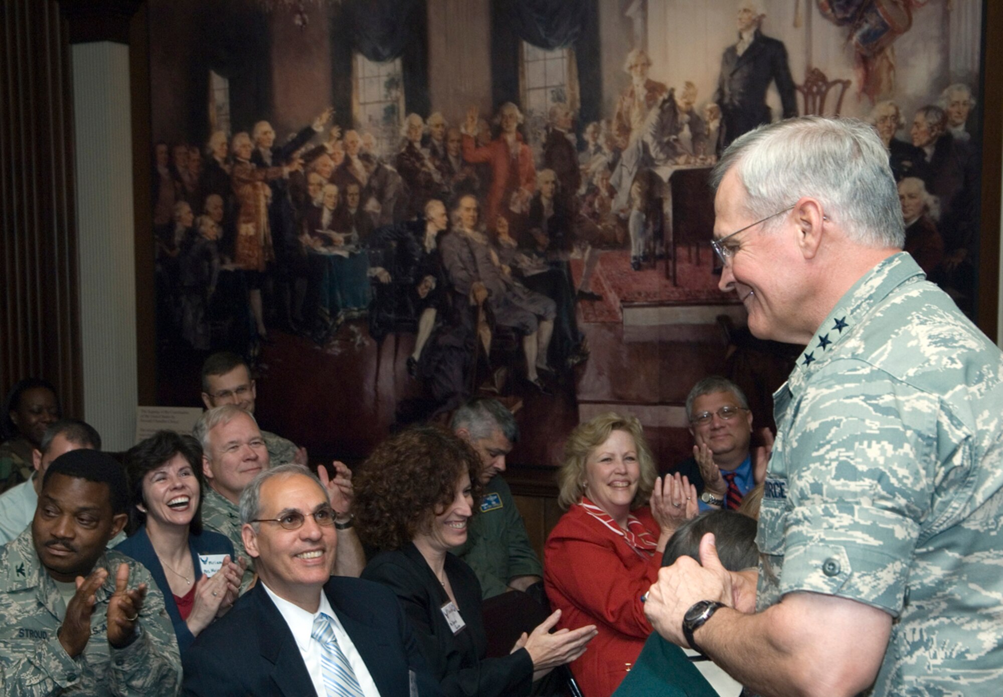 Lt. Gen. Christopher A. Kelly speaks to Airmen and community leaders about hope the Air Force has provided worldwide through humanitarian operations during the Global Presence Seminar held May 29 at the National Liberty Museum in Philadelphia. The seminar held during Air Force Week in Philadelphia highlighted heroism and humanitarian actions by the Air Force worldwide. General Kelly is the vice commander of Air Mobility Command from Scott Air Force Base, Ill. (U.S. Air Force photo/Staff Sgt. Bennie J. Davis III)