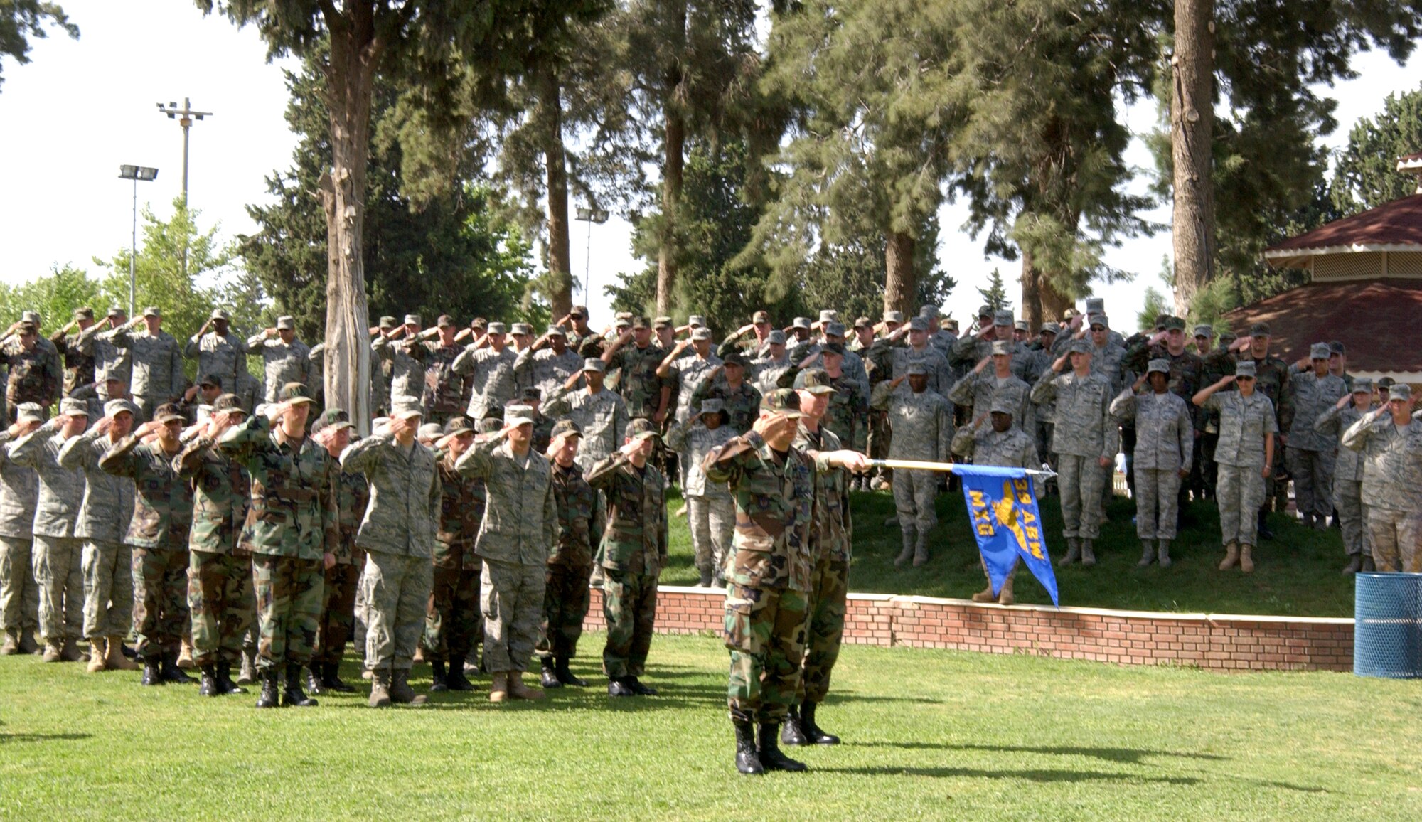 More than 300 members of Team Incirlik salute the American flag during the Memorial Day ceremony May 23, held to remind Airmen of the sacrifice made by past and present brothers in arms. (U.S. Air Force photo by Airman 1st Class Benjamin Wilson)