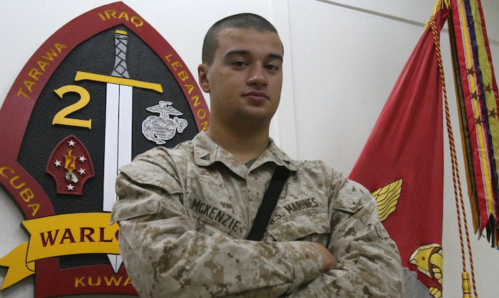 Lance Cpl. Chris McKenzie, 23, from Moore, N.C., serves with Headquarters Platoon, Headquarters and Service Company, Task Force 2nd Battalion, 2nd Marines, Regimental Combat Team 5.
