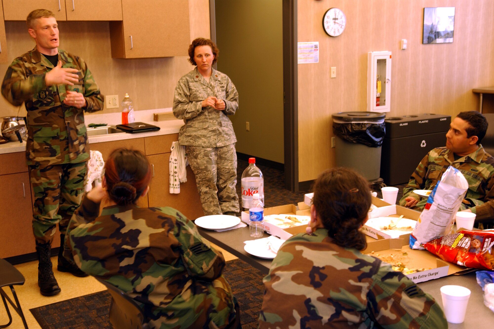 GRISSOM AIR RESERVE BASE, Ind., -- Boosting morale and informing personnel is an important part of leadership. Here Master Sgt. James Malloy, 434th Communications Squadron 1st Sergeant, answers questions during a feedback session with staff sergeants and Airmen at a communicators luncheon. (U.S. Air Force photo/Senior Airman Carl Berry)