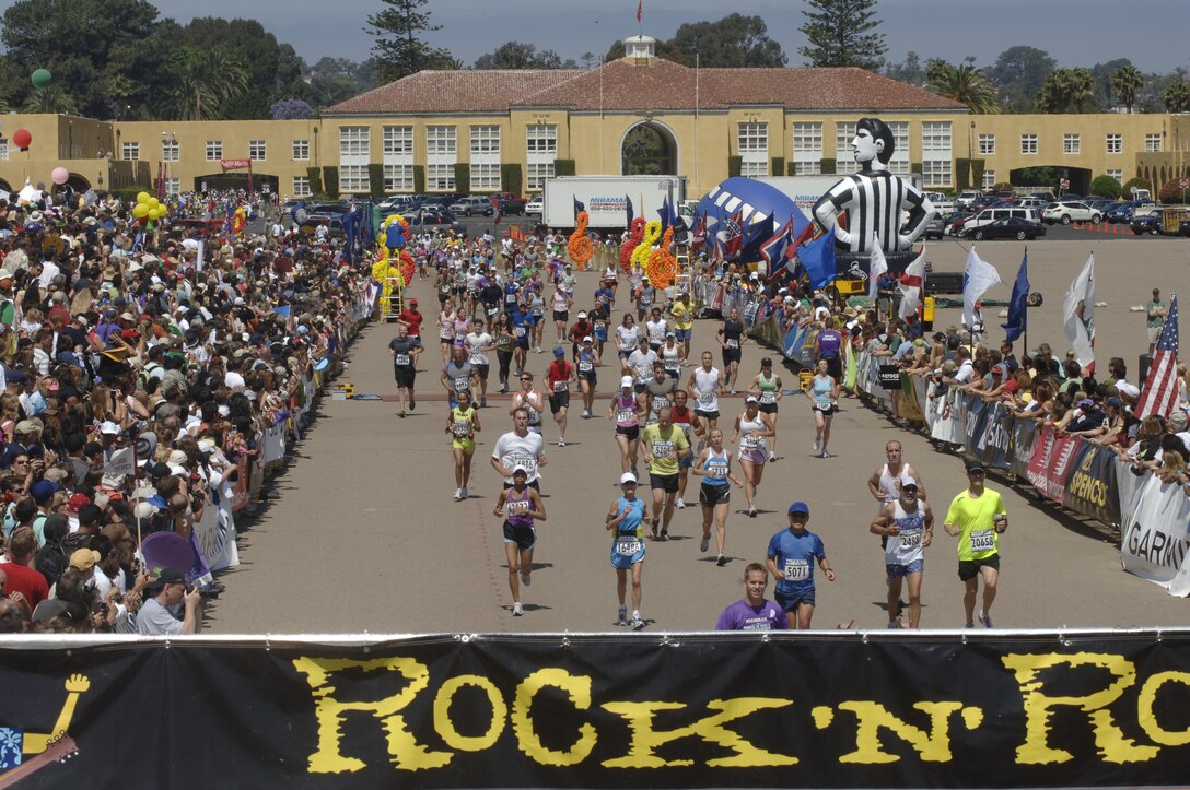 More than 40,000 service members and civilians rallied at Shepherd Memorial Drill Field here to cheer for the 16,373 runners who crossed the finish line during the 11th annual Rock ‘n’ Roll Marathon on June 1. Nearly 30 Headquarters and Service Battalion Marines were among the racers.