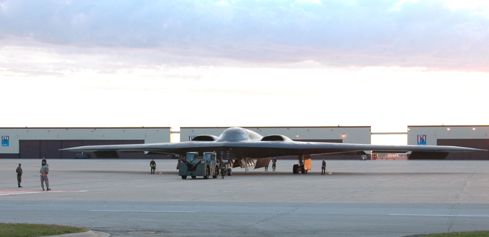 Members from the 131st Bomb Wing prepare a B-2 Bomber for a fly-over during the ribbon cutting ceremony Oct. 4.  October was the first official drill for traditional guardsmen from the 131st Fighter Wing transitioning to the 131st Bomb Wing. (Photo by Tech. Sgt. Megan Hunter)