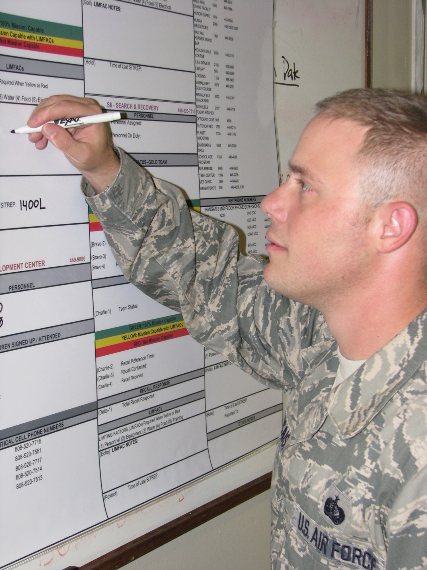 Staff Sgt. Bruce Nicaise, 15th Services Squadron, briefs his colleagues on upcoming training events. U.S. Air Force Photo/Dr. Philip Breeze